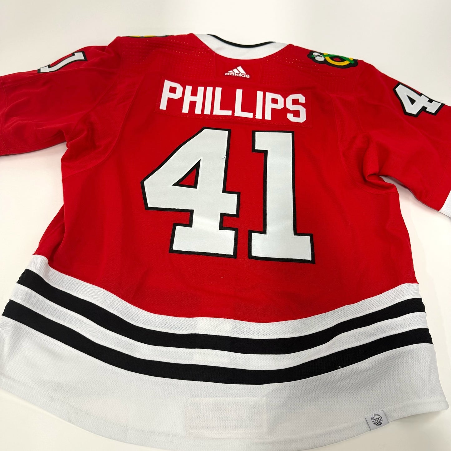 Isaak Phillips #41 Home Chicago Blackhawks Game Worn Jersey 2021-2022, Set 2 | Size 56 | 6083-21714