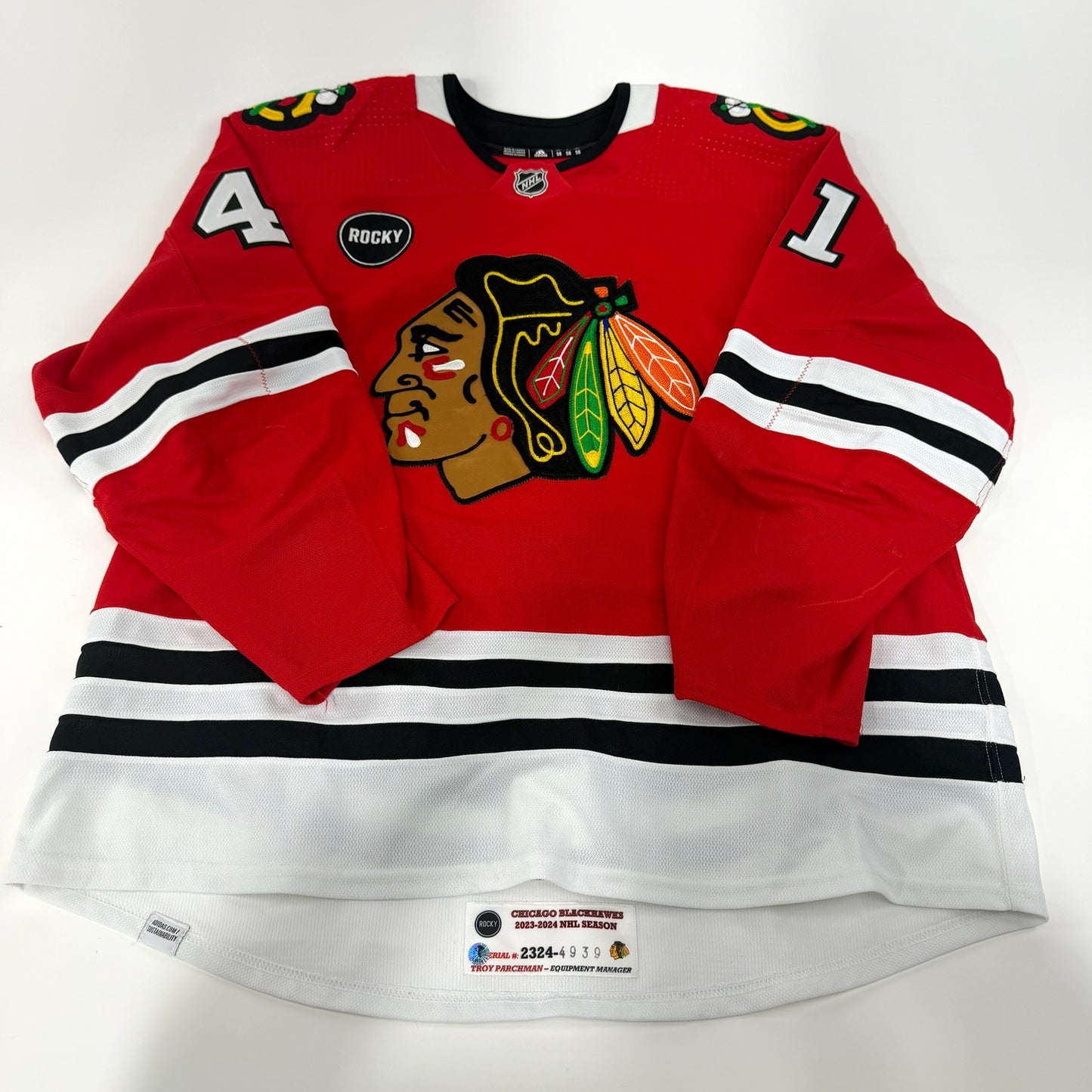 Isaak Phillips #41 Home Chicago Blackhawks Game Worn Jersey 2023-2024, Set 2 | Size 58 | 4939-25574