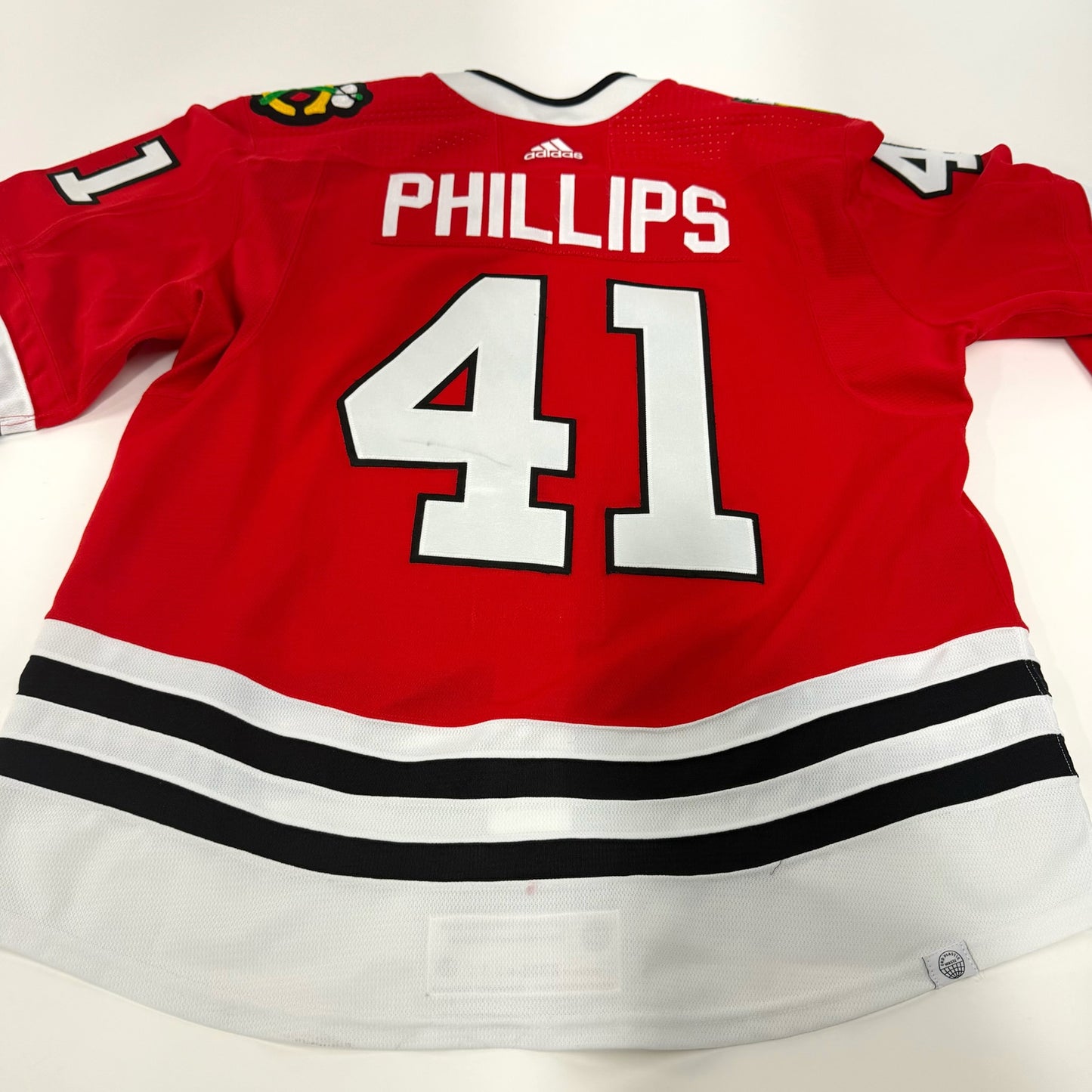 Isaak Phillips #41 Home Chicago Blackhawks Game Worn Jersey 2023-2024, Set 2 | Size 58 | 4939-25574