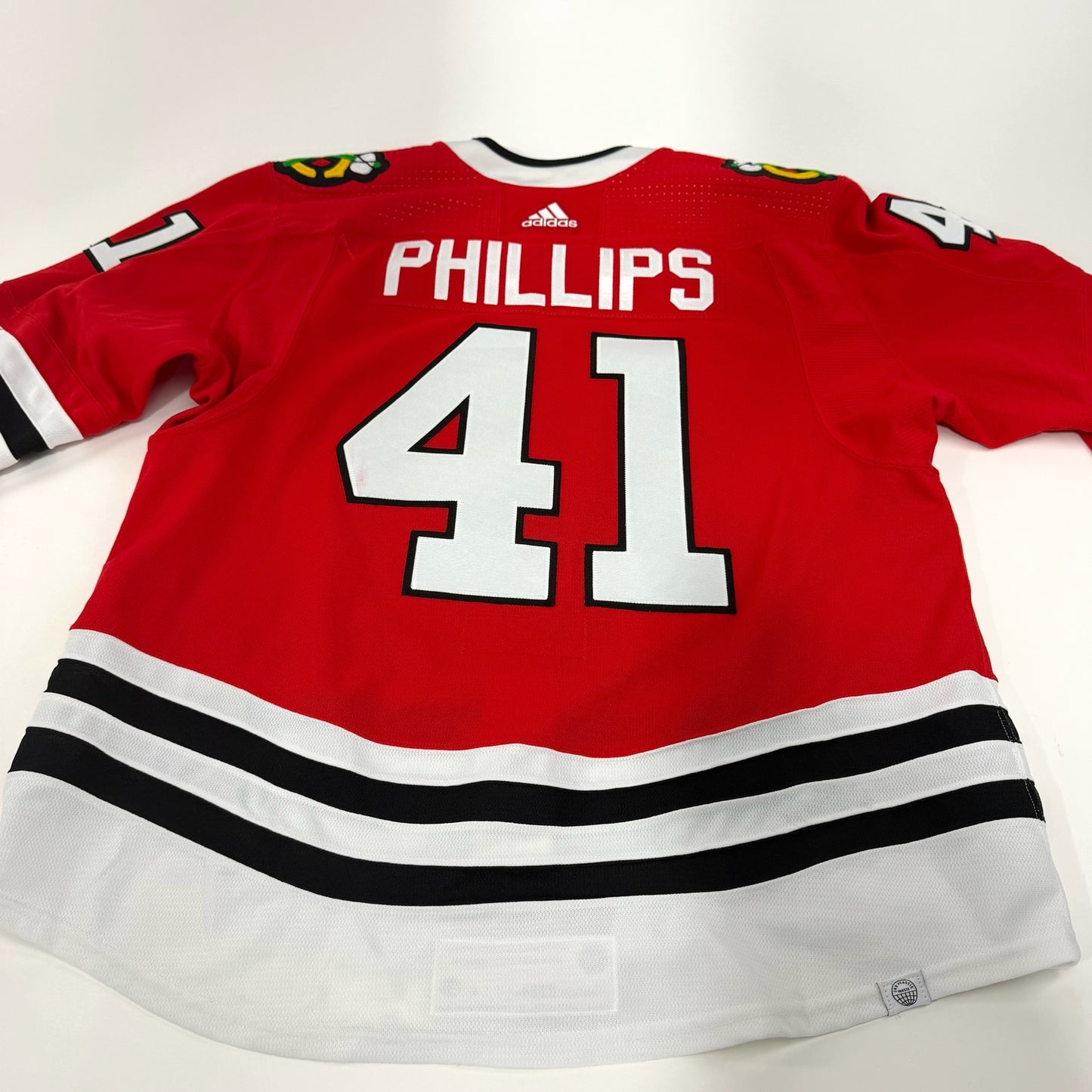Isaak Phillips #41 Home Chicago Blackhawks Game Worn Jersey 2023-2024, Set 1 | 1Size 58 | 334-25563