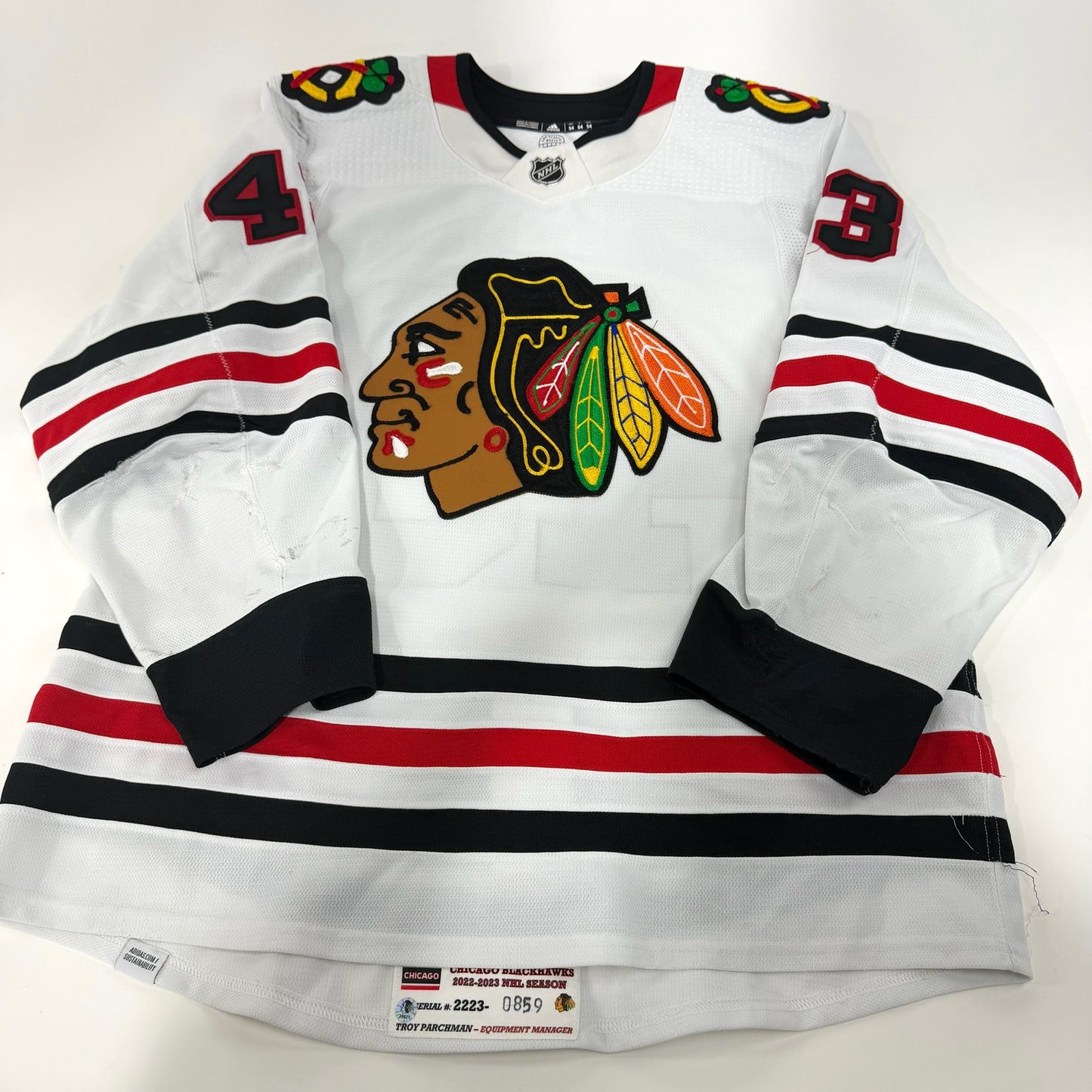 Colin Blackwell #43 Away Chicago Blackhawks Game Worn Jersey 2022-2023, Set 1 | Size 54 | 859-25521