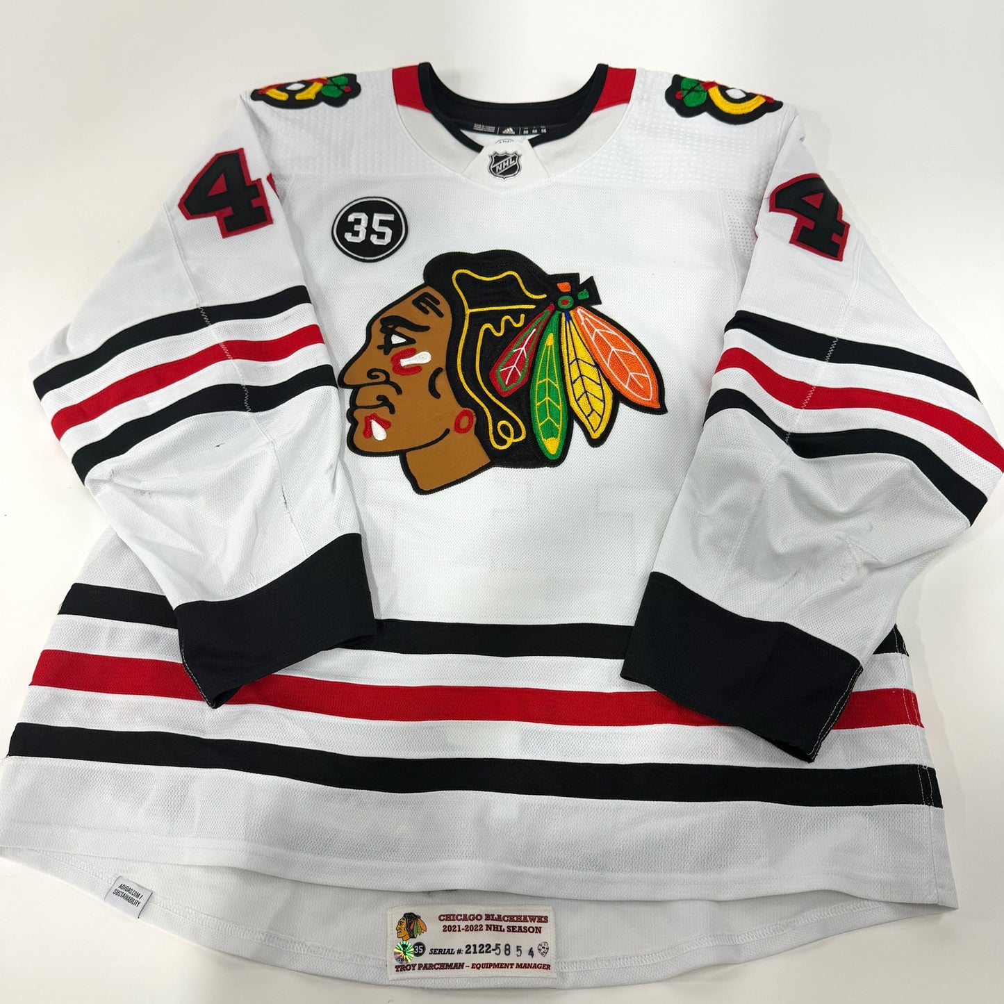 Calvin de Haan #44 Away Chicago Blackhawks Game Worn Jersey 2021-2022, Set 1 | Size 56 | 5854-25552