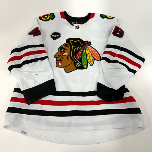 Filip Roos #48 Away Chicago Blackhawks Game Worn Jersey, Set# 1 | Size 56 | 25586