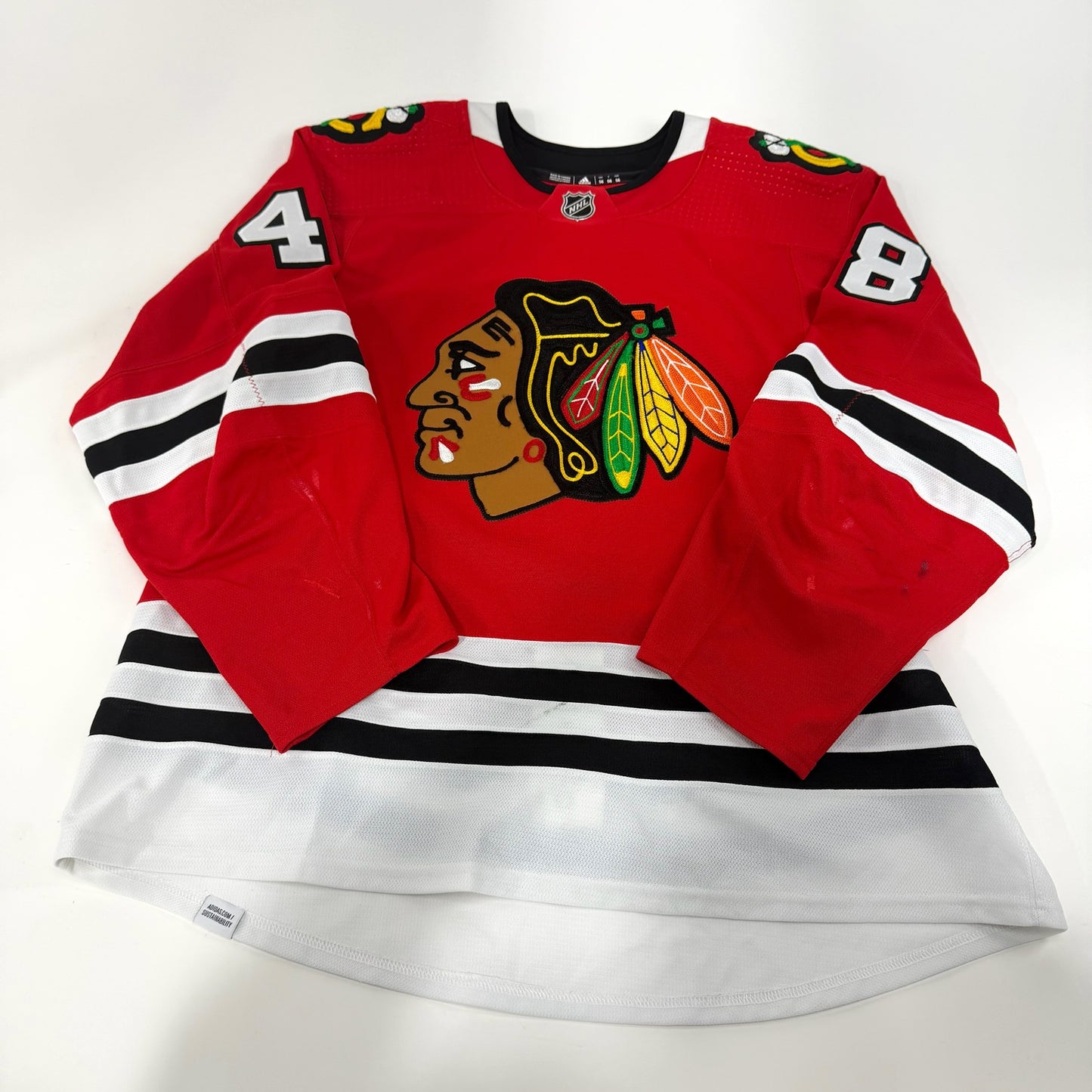 Filip Roos #48 Home Chicago Blackhawks Game Worn Jersey 2022-2023, Set 1 | Size 56 | 25486