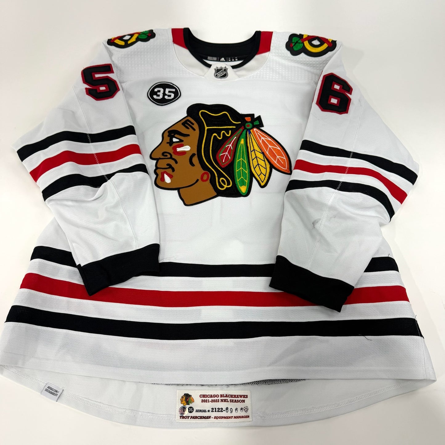 Erik Gustafsson #56 Away Chicago Blackhawks Game Worn Jersey 2021-2022, Set 1 | Size 56 | 6966-25543