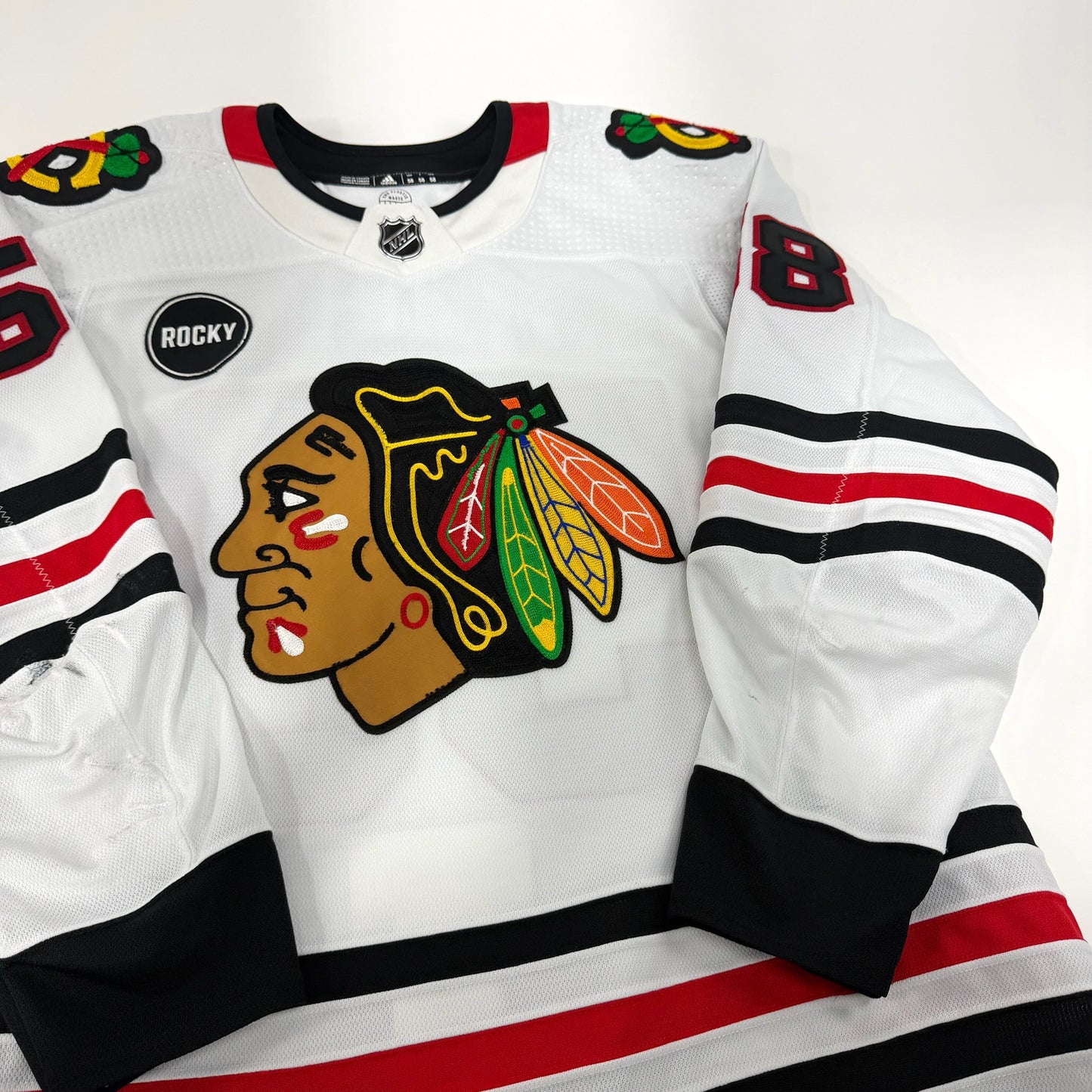 MacKenzie Entwistle #58 Away Chicago Blackhawks Game Worn Jersey 2023-2024, Set 2 | 6017-23752