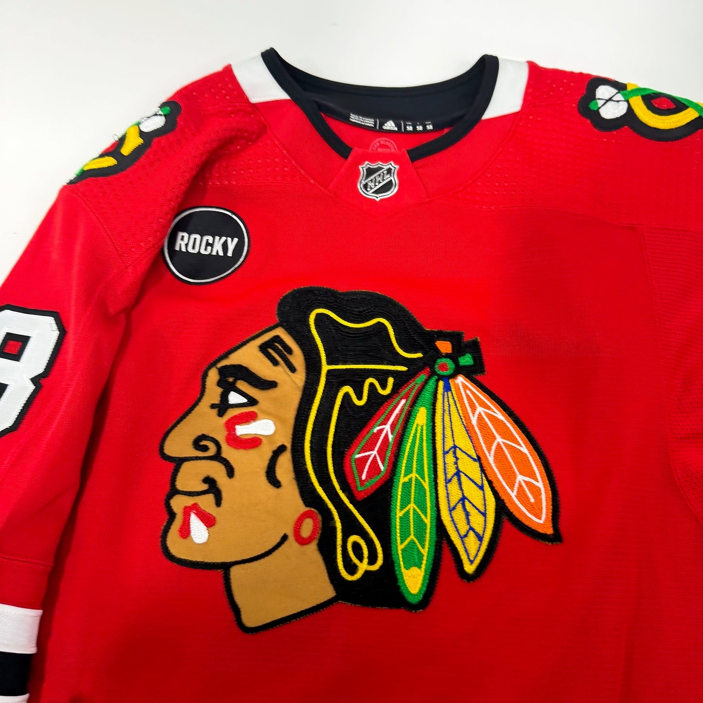 MacKenzie Entwistle #58 Home Chicago Blackhawks Game Worn Jersey 2023-2024, Set 2 | Size 58| 4839-25575