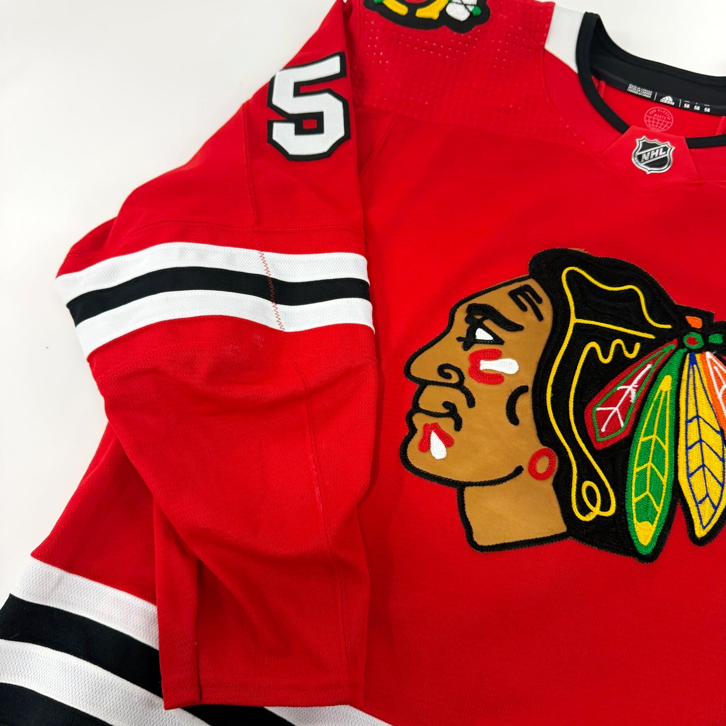 MacKenzie Entwistle #58 Home Chicago Blackhawks Game Worn Jersey 2022-2023, Set 2 | Size 58 | 5026-25502
