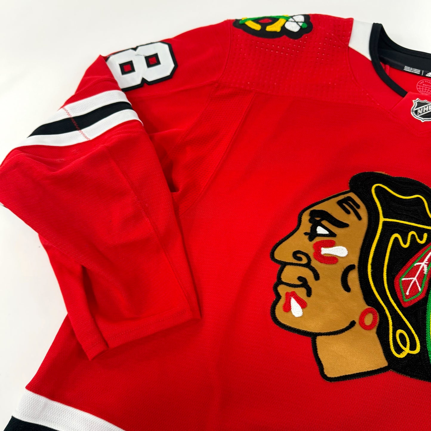 MacKenzie Entwistle #58 Home Chicago Blackhawks Game Worn Jersey 2022-2023, Set 2 | Size 58 | 5026-25502