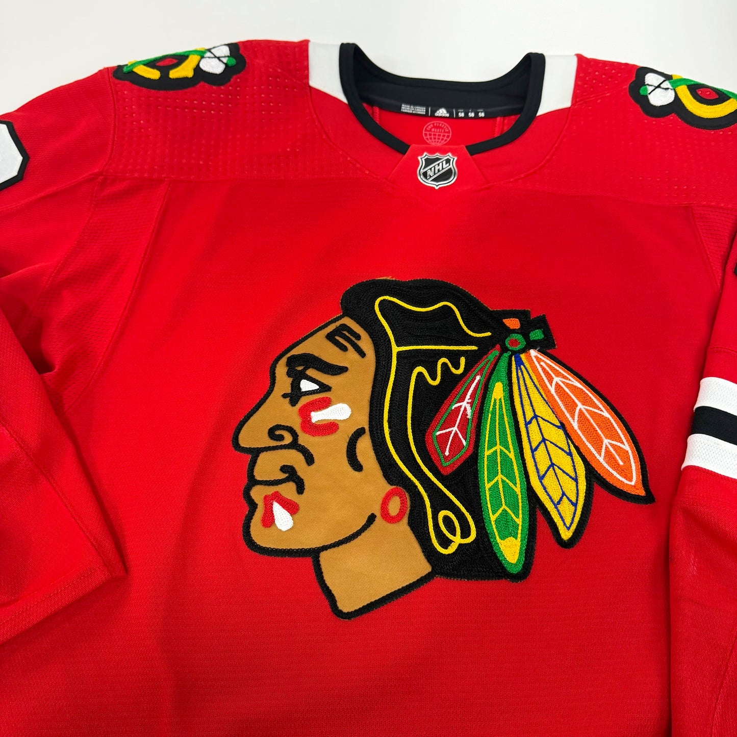 MacKenzie Entwistle #58 Home Chicago Blackhawks Game Worn Jersey 2022-2023, Set 2 | Size 58 | 5026-25502