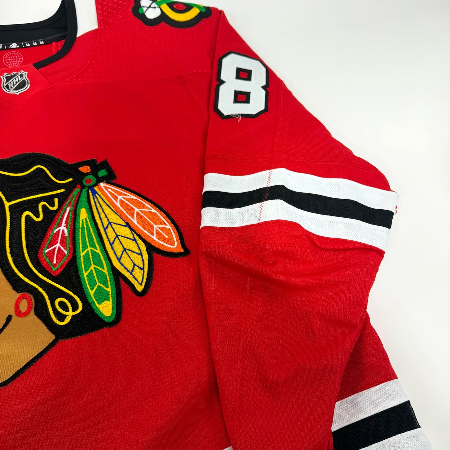 MacKenzie Entwistle #58 Home Chicago Blackhawks Game Worn Jersey 2022-2023, Set 2 | Size 58 | 5026-25502