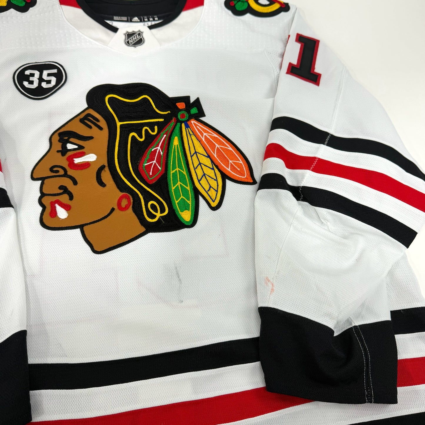 Riley Stillman #61 Away Chicago Blackhawks Game Worn Jersey 2021-2022, Set 2 | Size 56 | 6940-25554