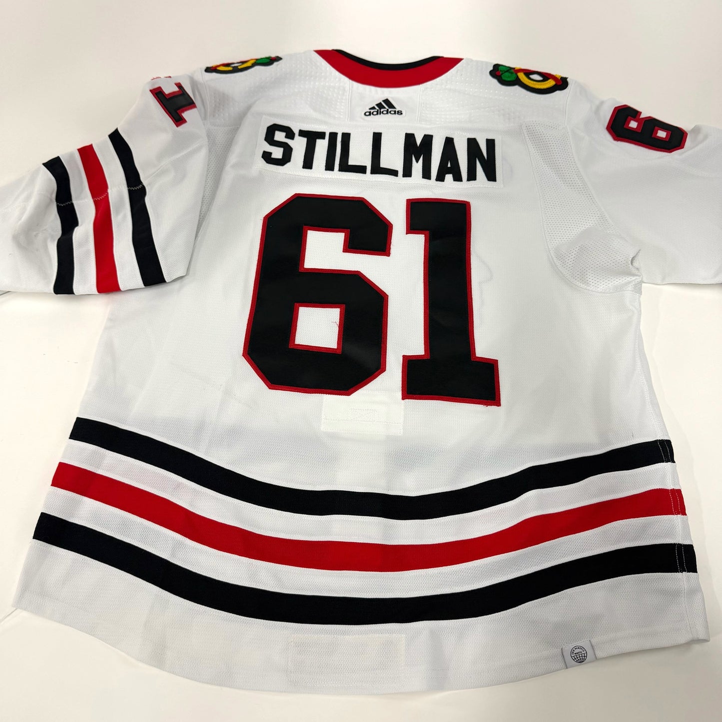 Riley Stillman #61 Away Chicago Blackhawks Game Worn Jersey 2021-2022, Set 2 | Size 56 | 6940-25554