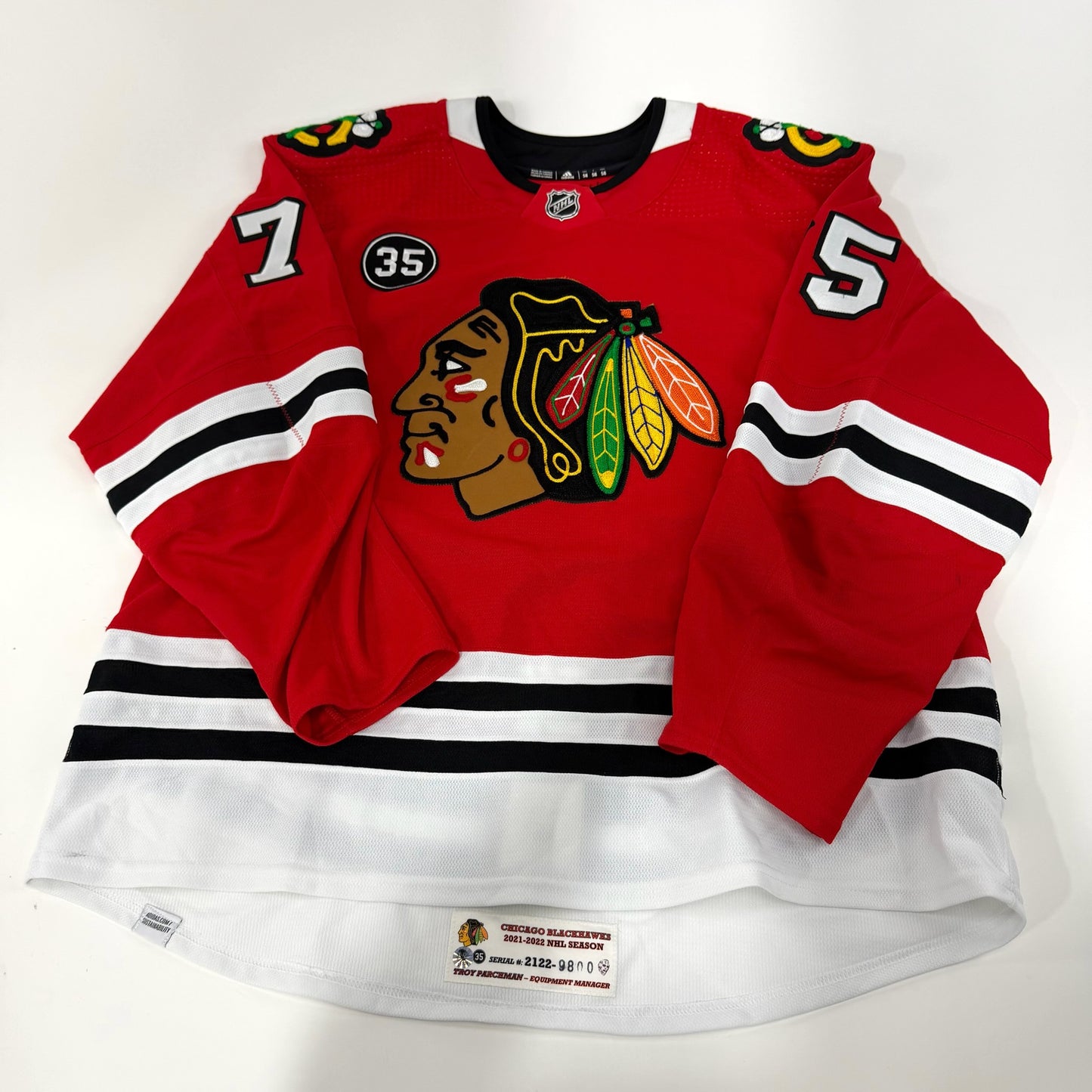 Alec Regula #75 Home Chicago Blackhawks Team Issued Jersey 2021-2022, Set 1 | Size 58 | 9800-21706