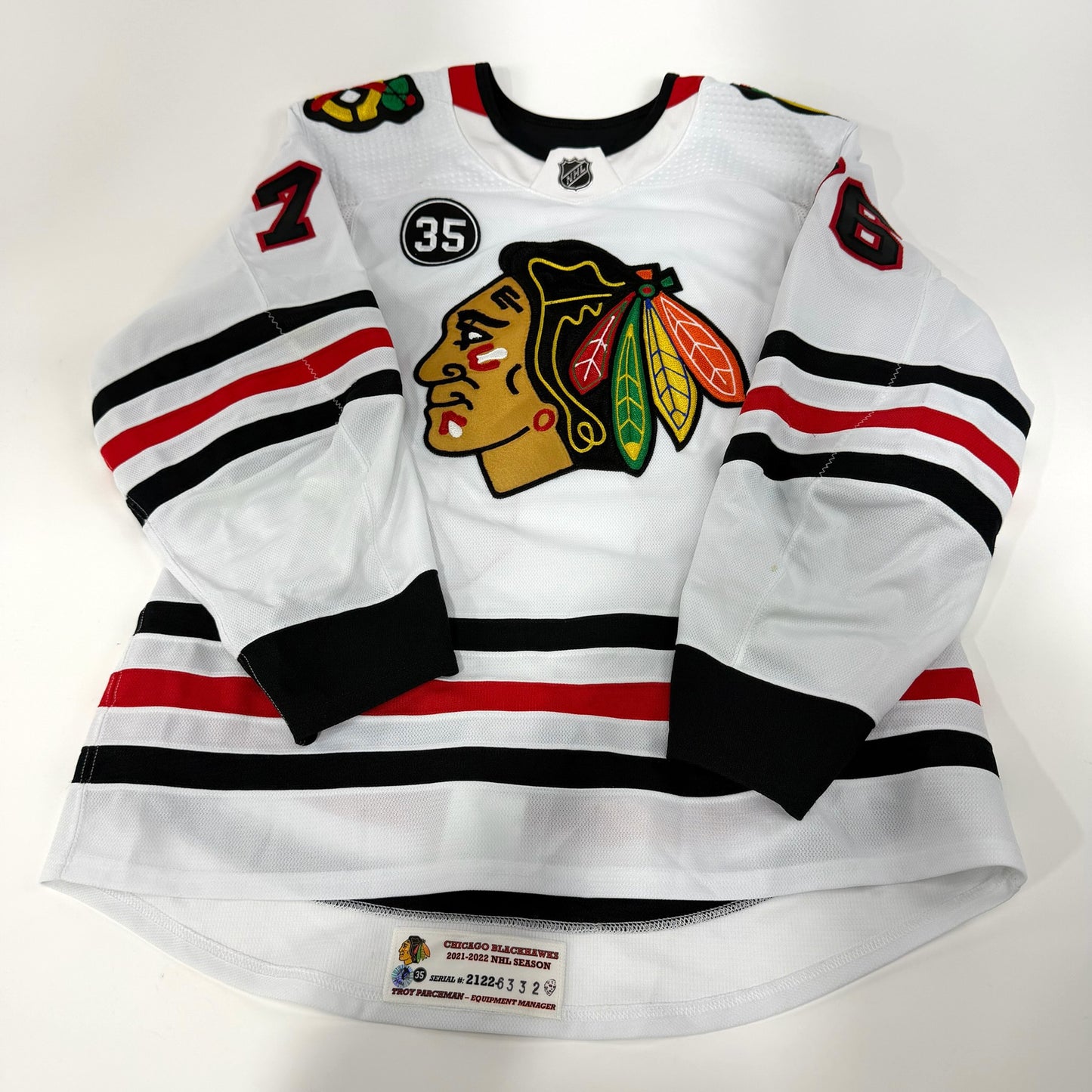Jakub Galvas #76 Away Chicago Blackhawks Game Worn Jersey 2021-2022, Set 1 | Size 54 | 6332-25550