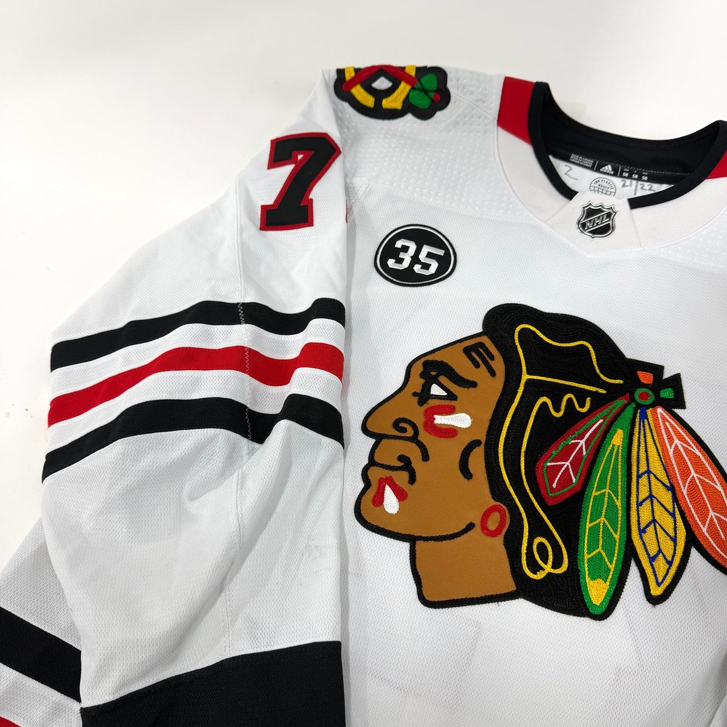 Kirby Dach #77 Away Chicago Blackhawks Game Worn Jersey 2021-2022, Set 2 | Size 58 | 2460-25560