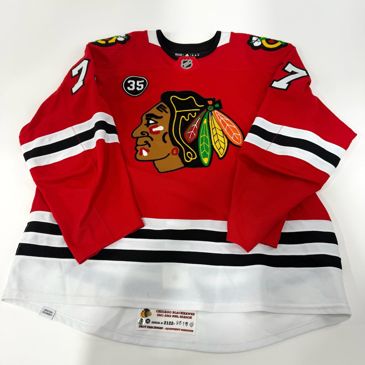 Kirby Dach #77 Home Chicago Blackhawks Game Worn Jersey 2021-2022, Set 2 | Size 58 | 9616-25661