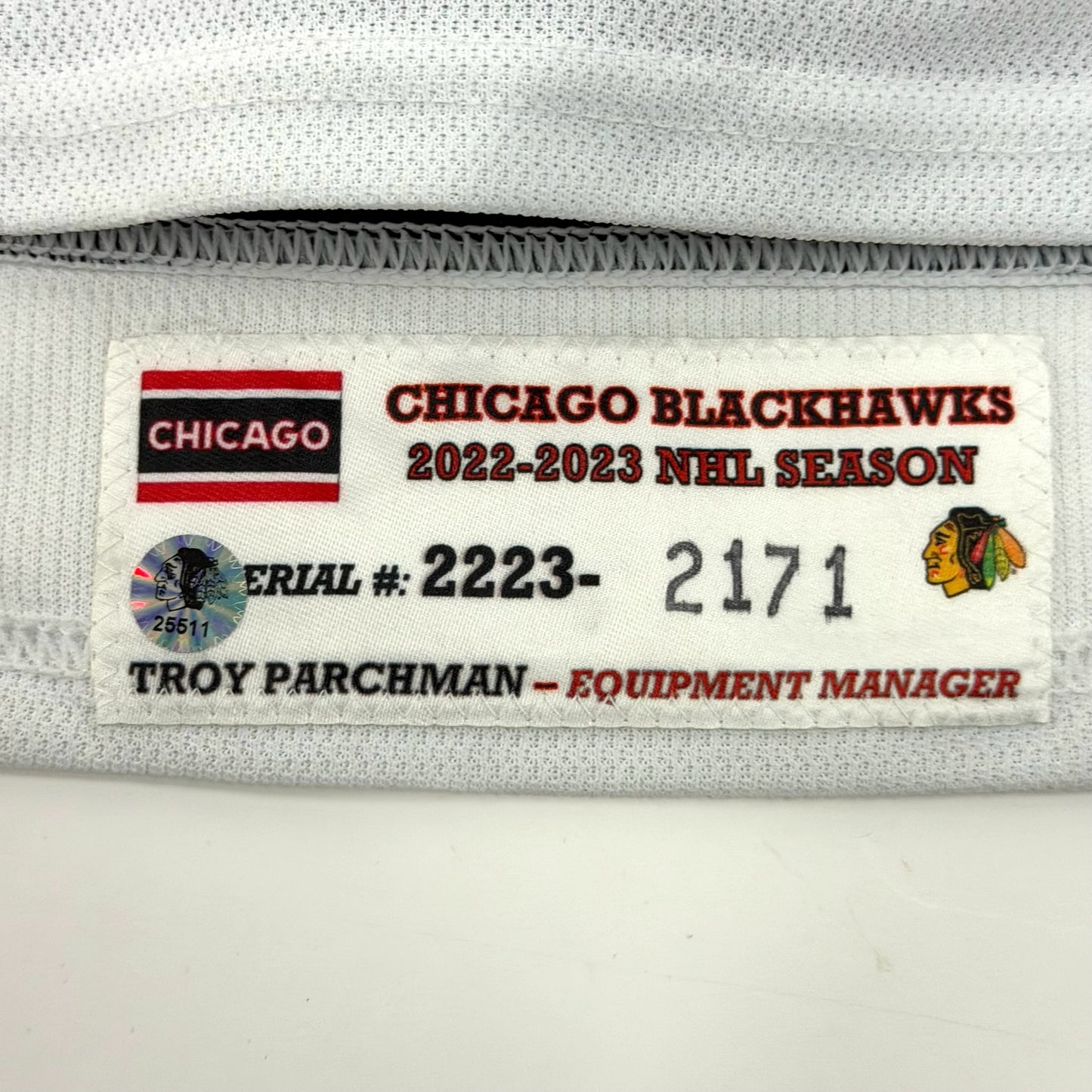 Caleb Jones #82 Away Chicago Blackhawks Game Worn Jersey 2022-2023, Set 2 | Size 58 | 2171-25511