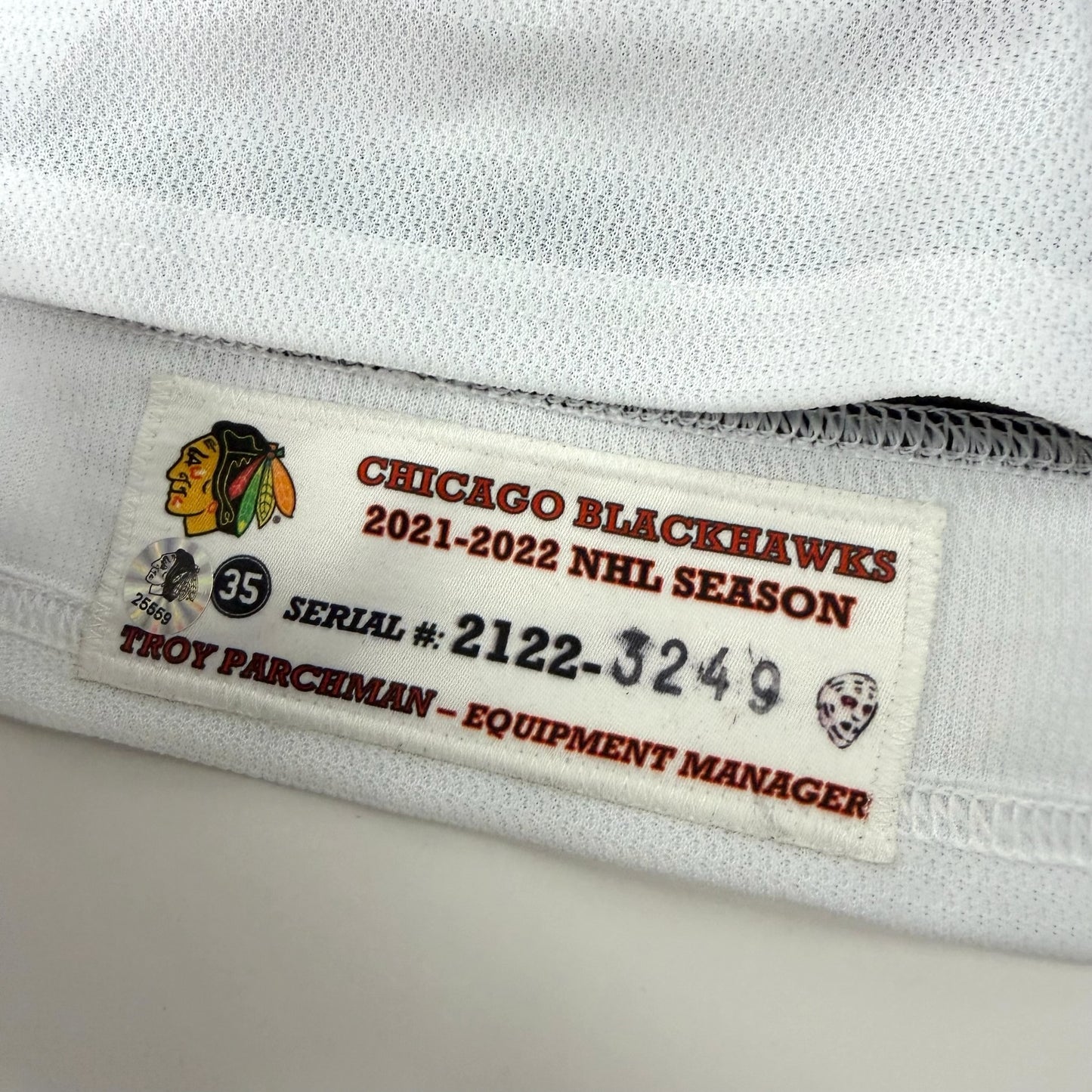 Caleb Jones #82 Away Chicago Blackhawks Game Worn Jersey 2021-2022, Set 1 | Size 58 | 3249-25559