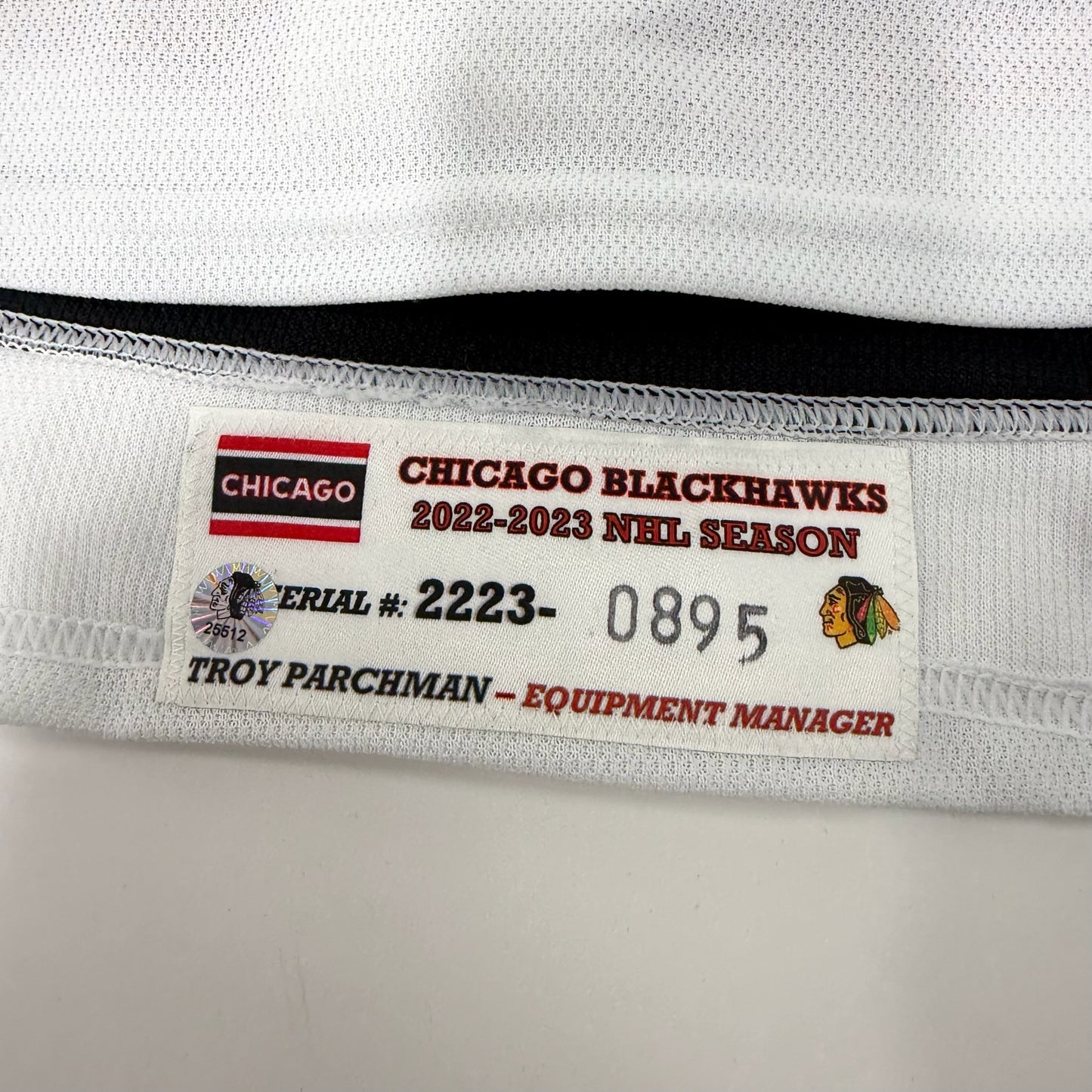 Caleb Jones #82 Away Chicago Blackhawks Game Worn Jersey 2022-2023, Set 1 | Size 58 | 895-25512