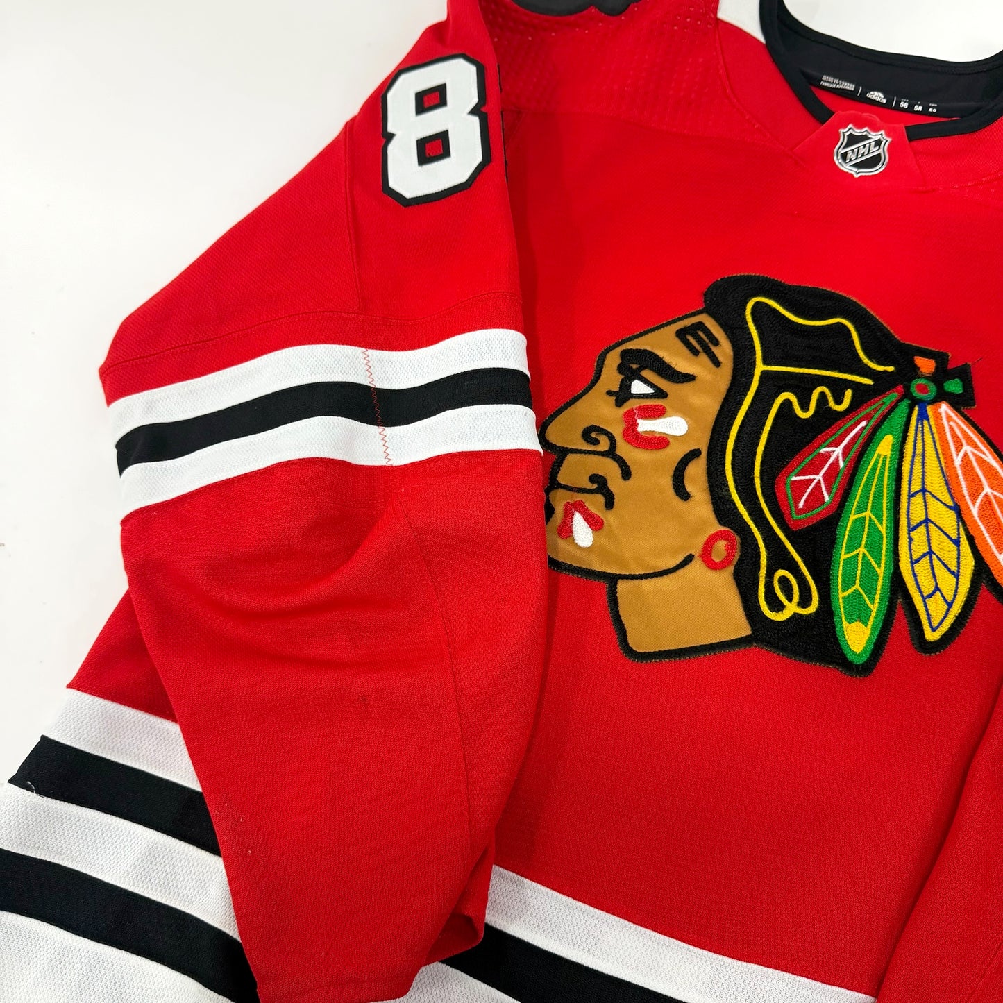 Caleb Jones #82 Home Chicago Blackhawks Game Worn Jersey 2022-2023, Set 1 | Size 58 | 5312-25500