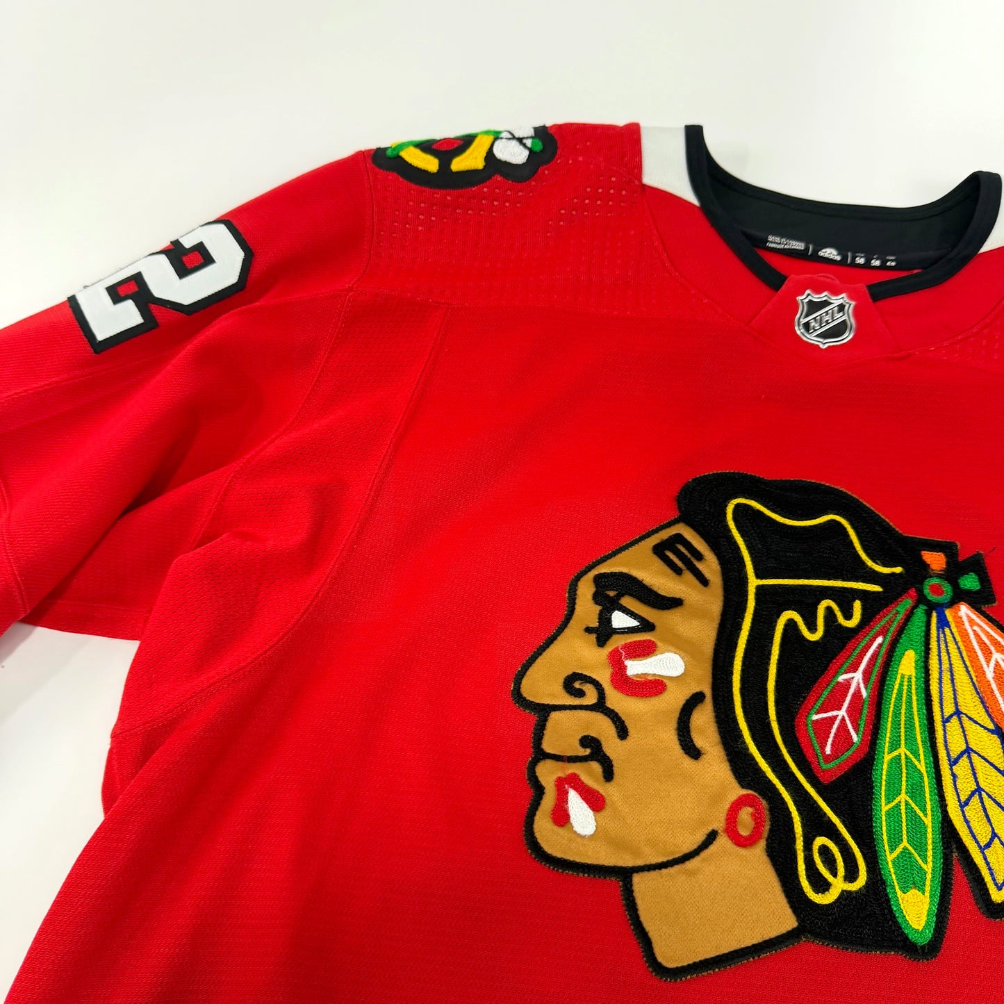 Caleb Jones #82 Home Chicago Blackhawks Game Worn Jersey 2022-2023, Set 1 | Size 58 | 5312-25500