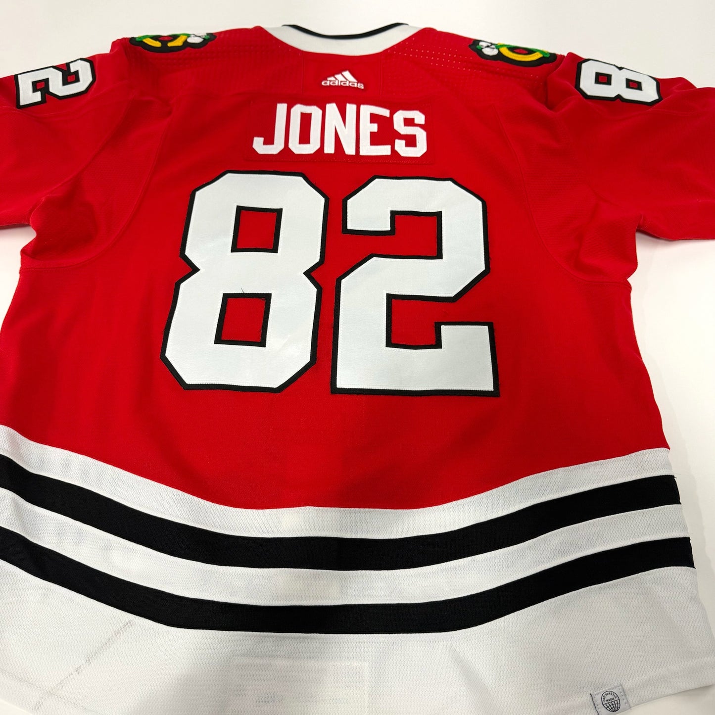 Caleb Jones #82 Home Chicago Blackhawks Game Worn Jersey 2022-2023, Set 1 | Size 58 | 5312-25500