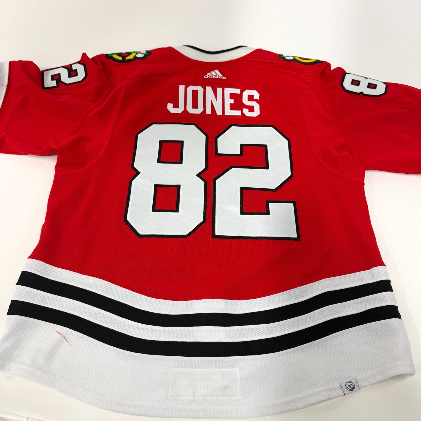 Caleb Jones #82 Home Chicago Blackhawks Game Worn Jersey 2022-2023, Set 2 | Size 58 | 3346-25509
