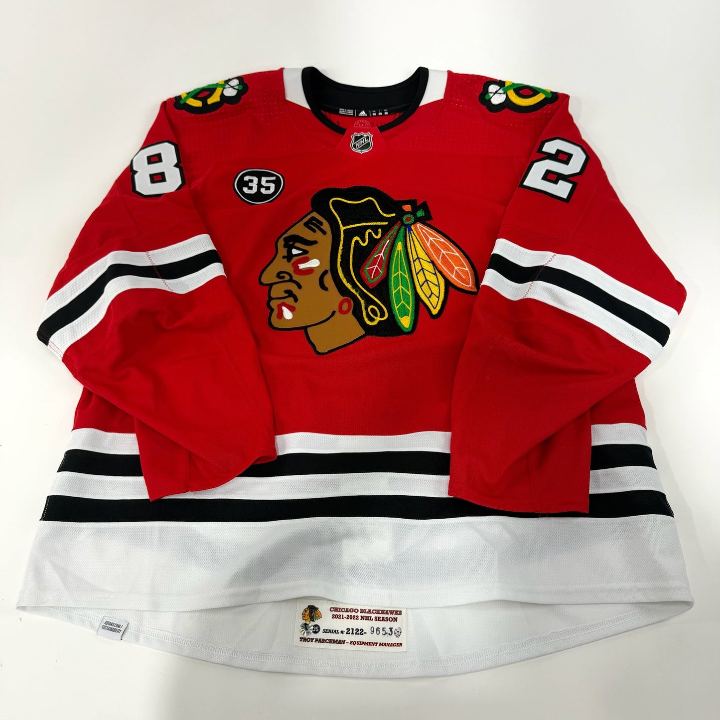 Caleb Jones #82 Home Chicago Blackhawks Team Issued Jersey 2021-2022, Set 1 | Size 58 | 9653-21740