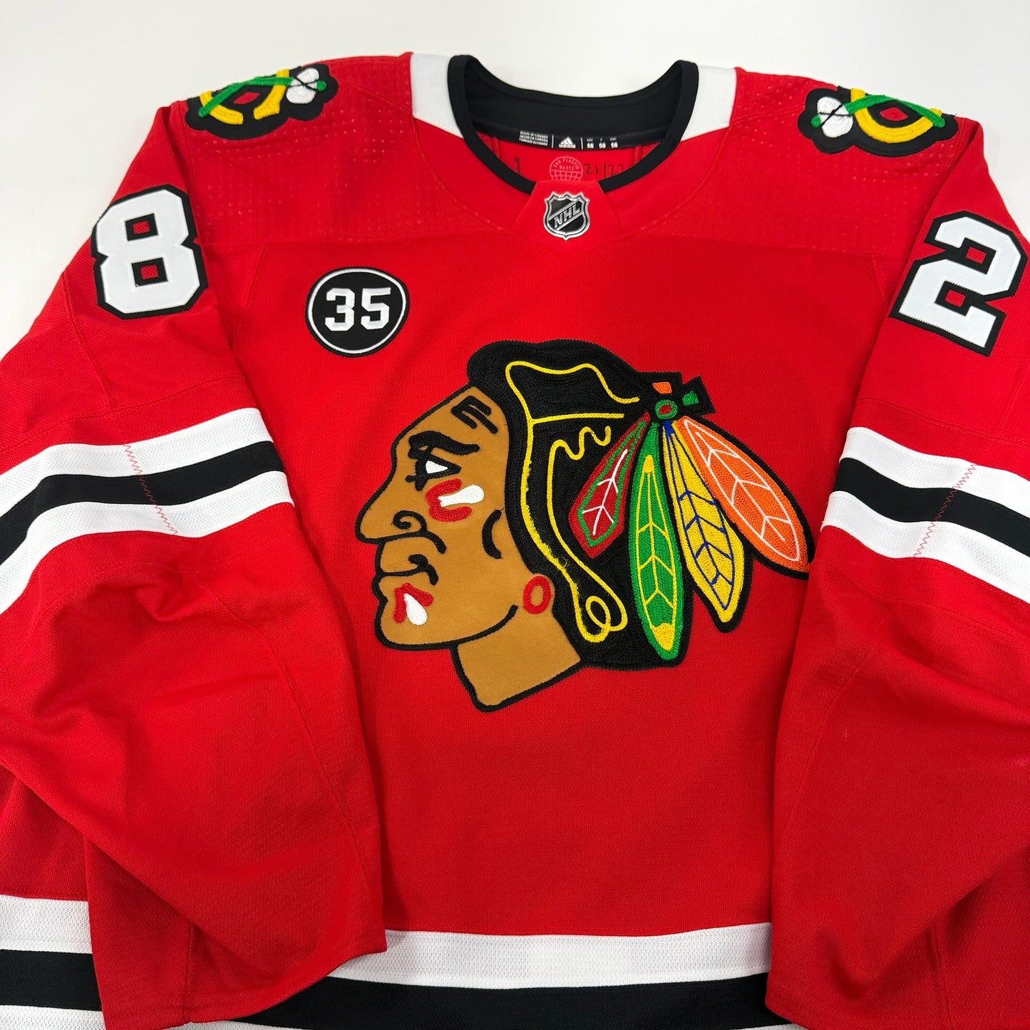 Caleb Jones #82 Home Chicago Blackhawks Team Issued Jersey 2021-2022, Set 1 | Size 58 | 9653-21740