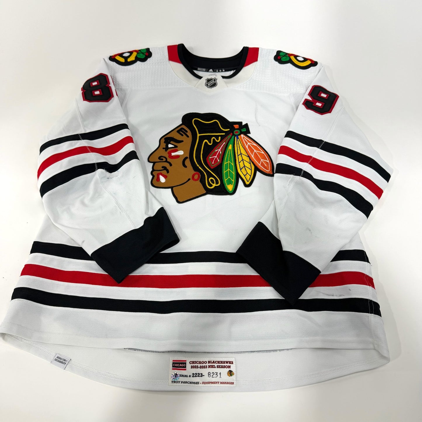 Andreas Athanasiou #89 Away Chicago Blackhawks Game Worn Jersey 2022-2023, Set 1 | Size 56 | 8231-25510