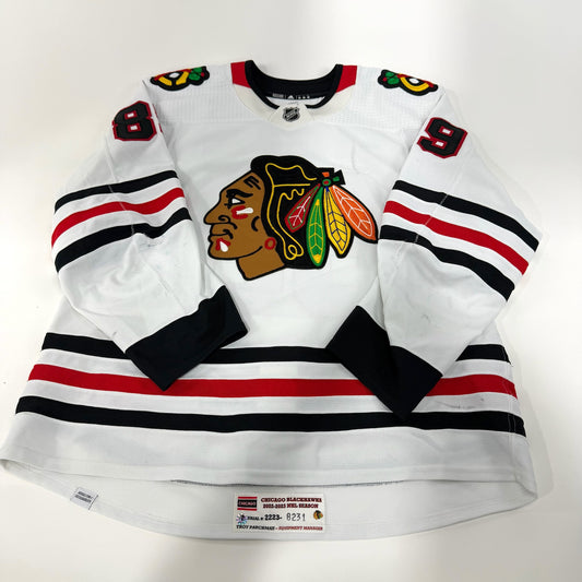 Andreas Athanasiou #89 Away Chicago Blackhawks Game Worn Jersey 2022-2023, Set 1 | Size 56 | 8231-25510