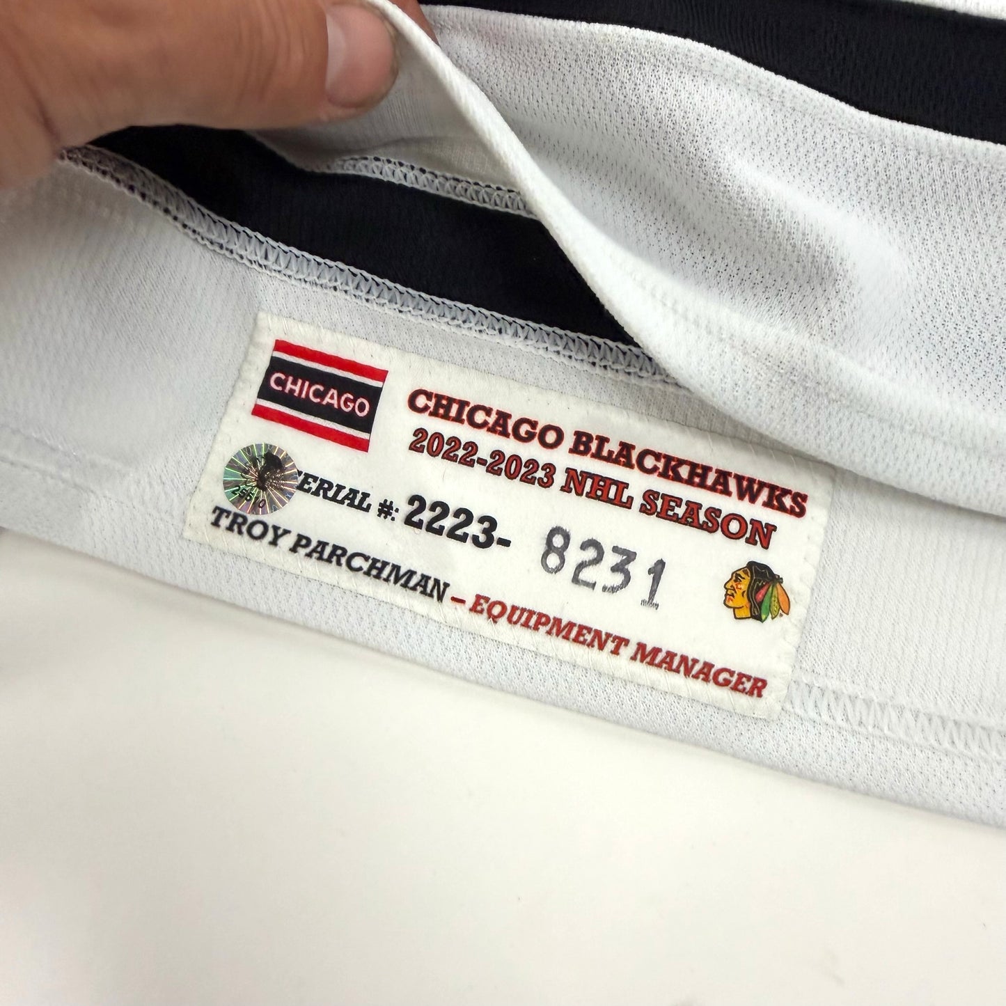 Andreas Athanasiou #89 Away Chicago Blackhawks Game Worn Jersey 2022-2023, Set 1 | Size 56 | 8231-25510