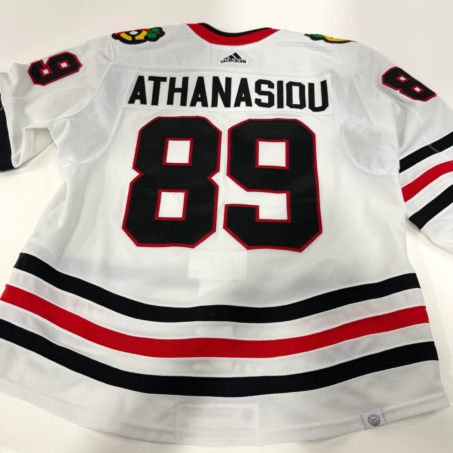 Andreas Athanasiou #89 Away Chicago Blackhawks Game Worn Jersey 2023-2024, Set 2 | Size 56 | 8163-23756