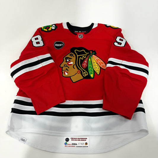 Andreas Athanasiou #89 Home Chicago Blackhawks Game Worn Jersey 2023-2024, Set 2 | Size 56 | 8782-25594