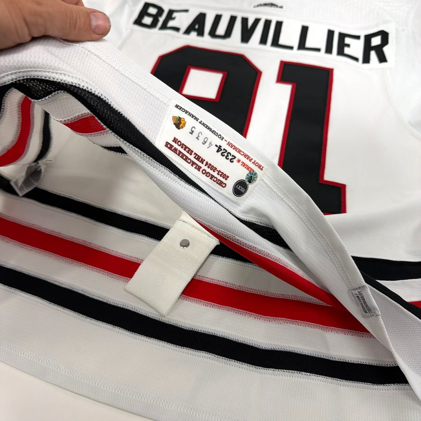 Anthony Beauvillier #91 Away Chicago Blackhawks Team Issued Jersey 2023-2024, Set 2 | Size 56 | 4635-23751