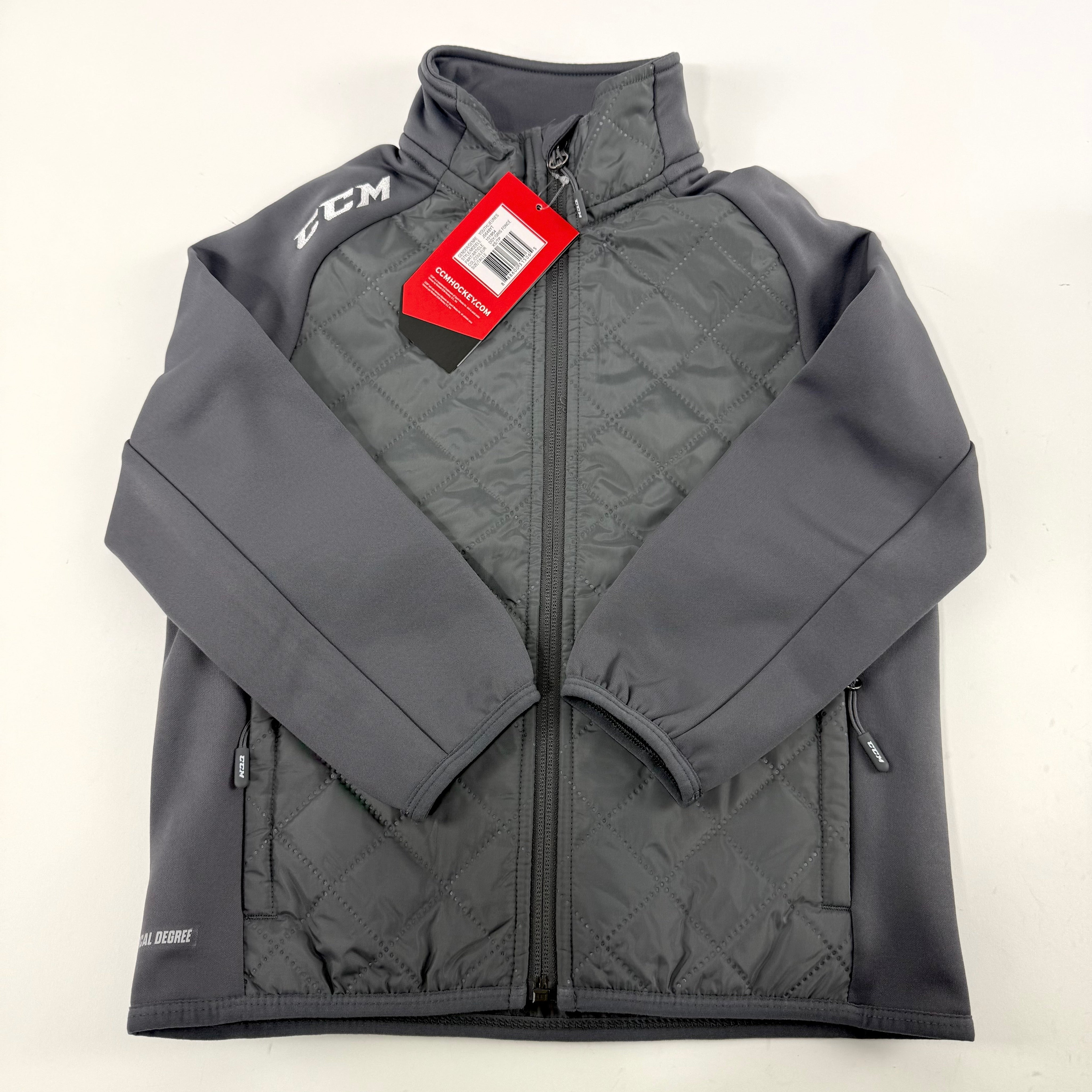 New Dark Grey CCM Youth Team Quilted Jacket | Youth XS | #888600315065 - Top Flight Hockey