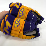 Used Yellow and Purple CCM 4 Roll Pro Gloves | 13" | E519