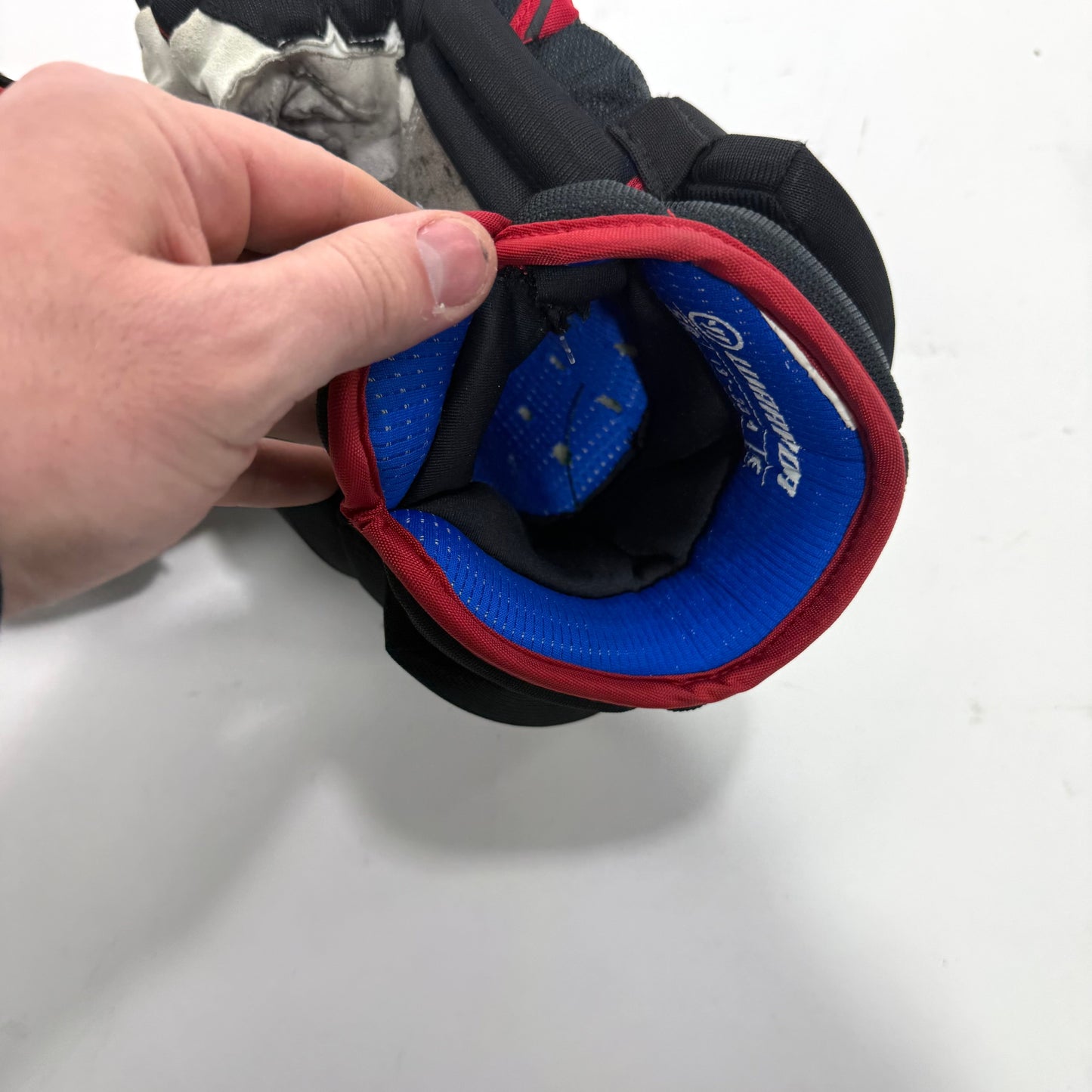 Used Black and Red Chicago Blackhawks Warrior Covert Pro Gloves | 13" | Grzelcyk | BH274 - Top Flight Hockey