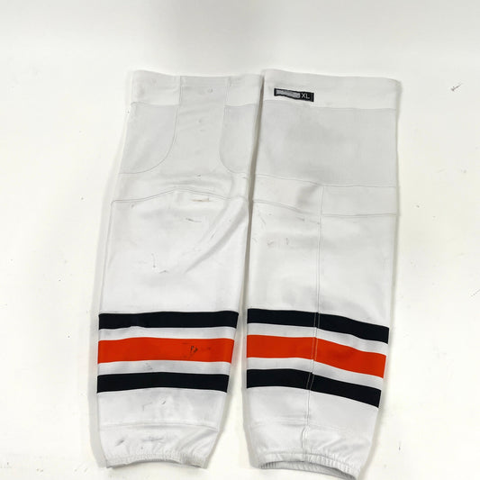 Used White, Black, and Orange Reebok Socks | Size XL - Top Flight Hockey