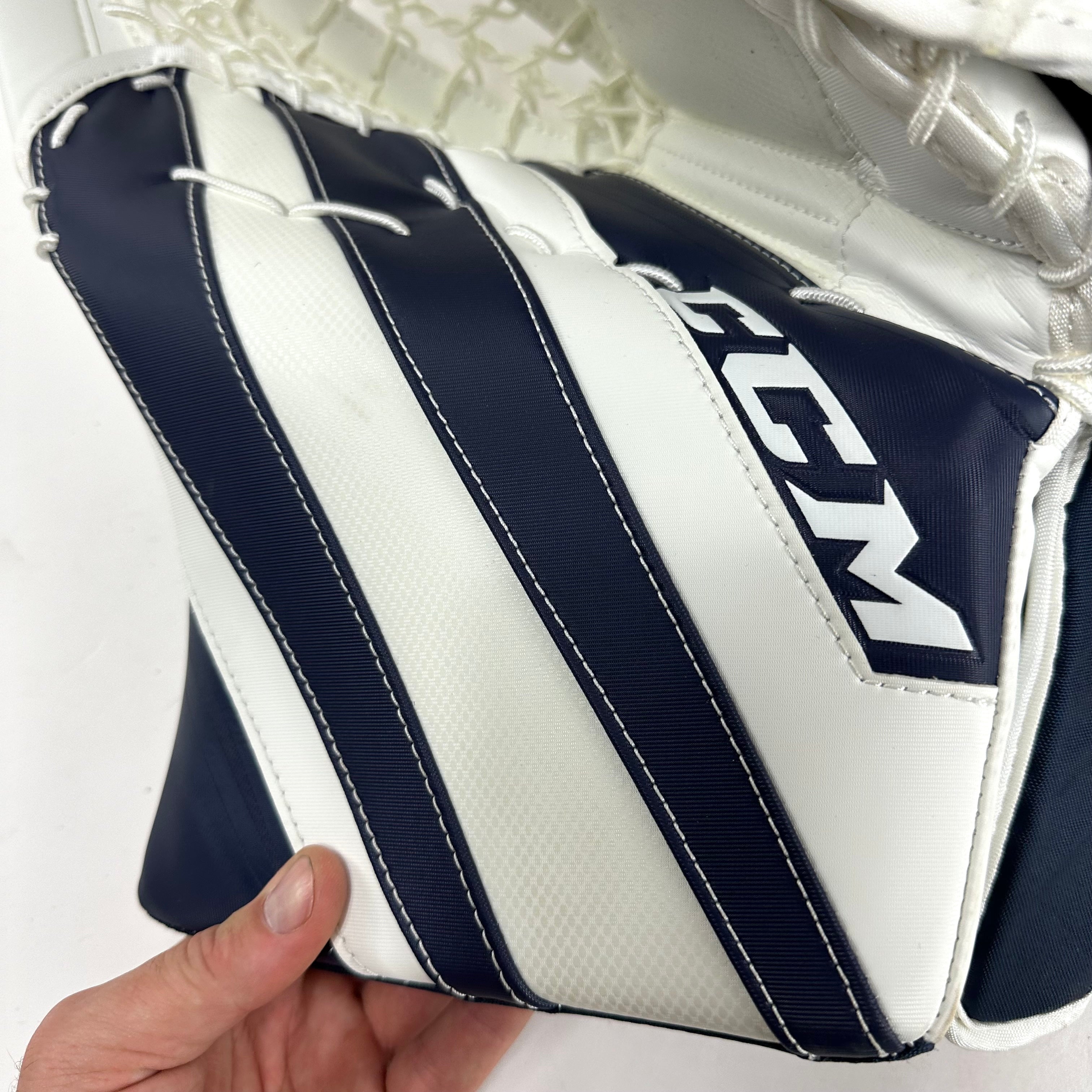 Brand New CCM 5.9 White and Navy Blue Glove and Blocker Set - Intermediate