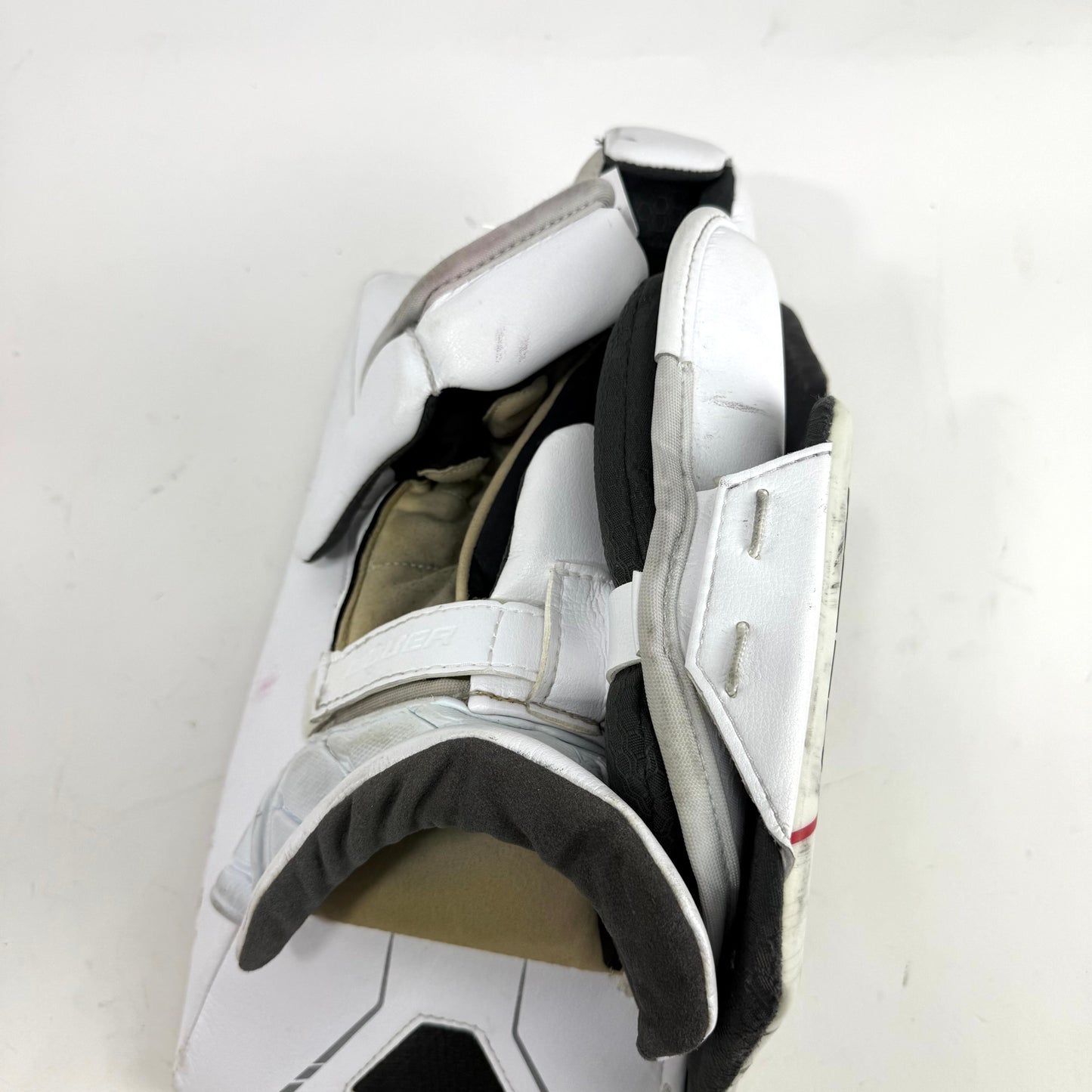 Used White and Gold Regular Bauer Supreme Mach Goalie Blocker | Patera | Vegas Golden Knights