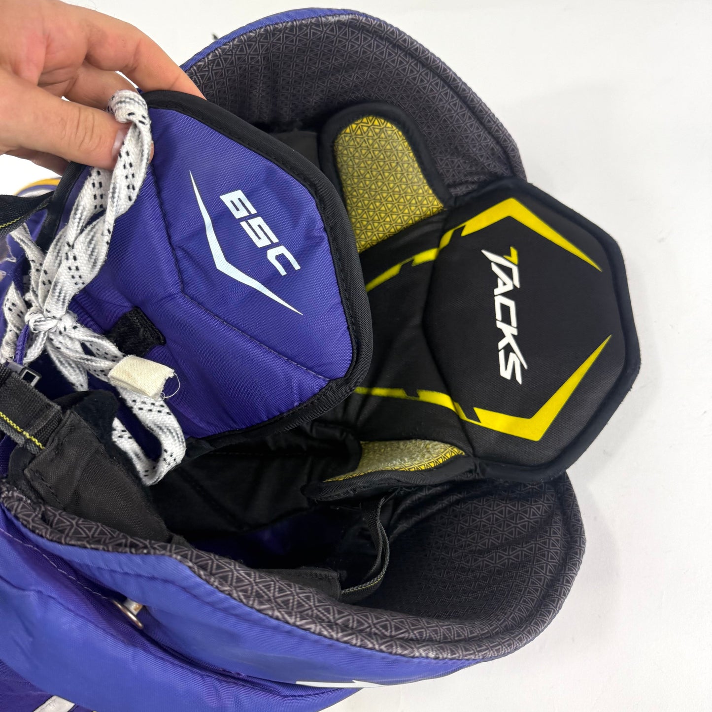 Used Purple/Yellow CCM Tacks 65C Pants | Medium | E552 - Top Flight Hockey