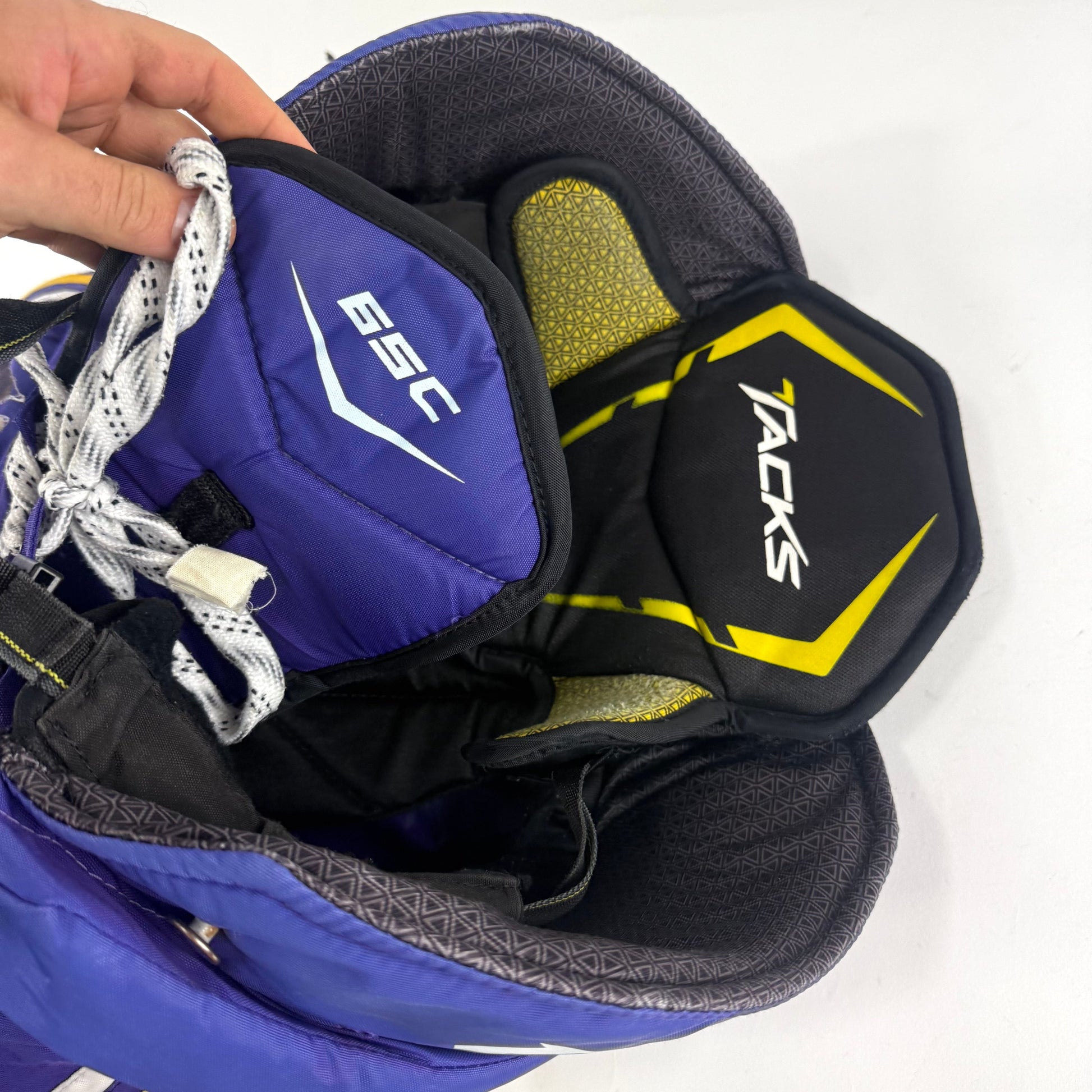 Used Purple/Yellow CCM Tacks 65C Pants | Medium | E552 - Top Flight Hockey