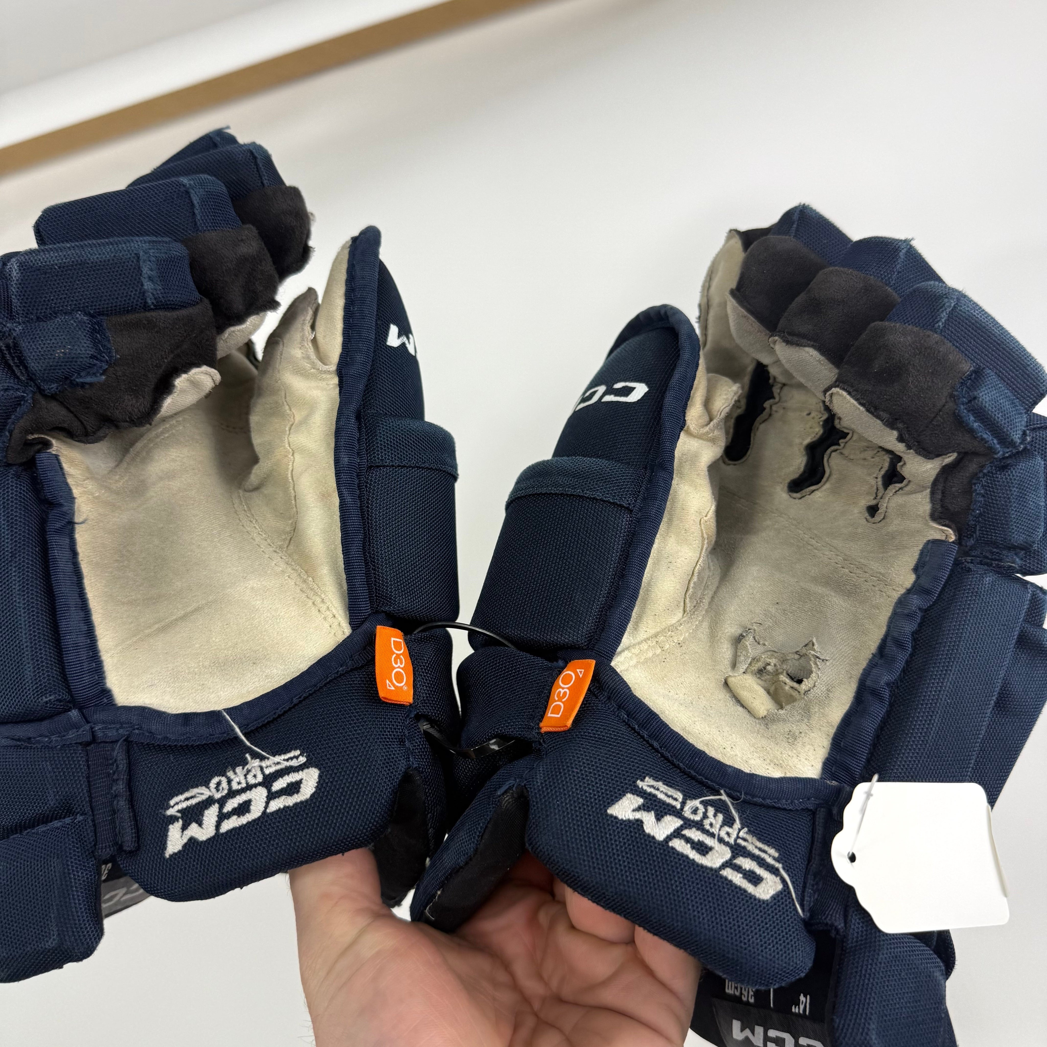Used Navy CCM Tacks Pro Gloves | 14" | D373