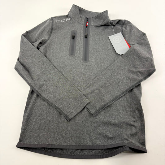 New Dark Grey CCM Premium 1/2 Zip Long Sleeve Shirt | Youth M | #191520221850 - Top Flight Hockey