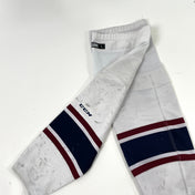 Used White, with Blue and Maroon Stripe CCM Socks | Size Large