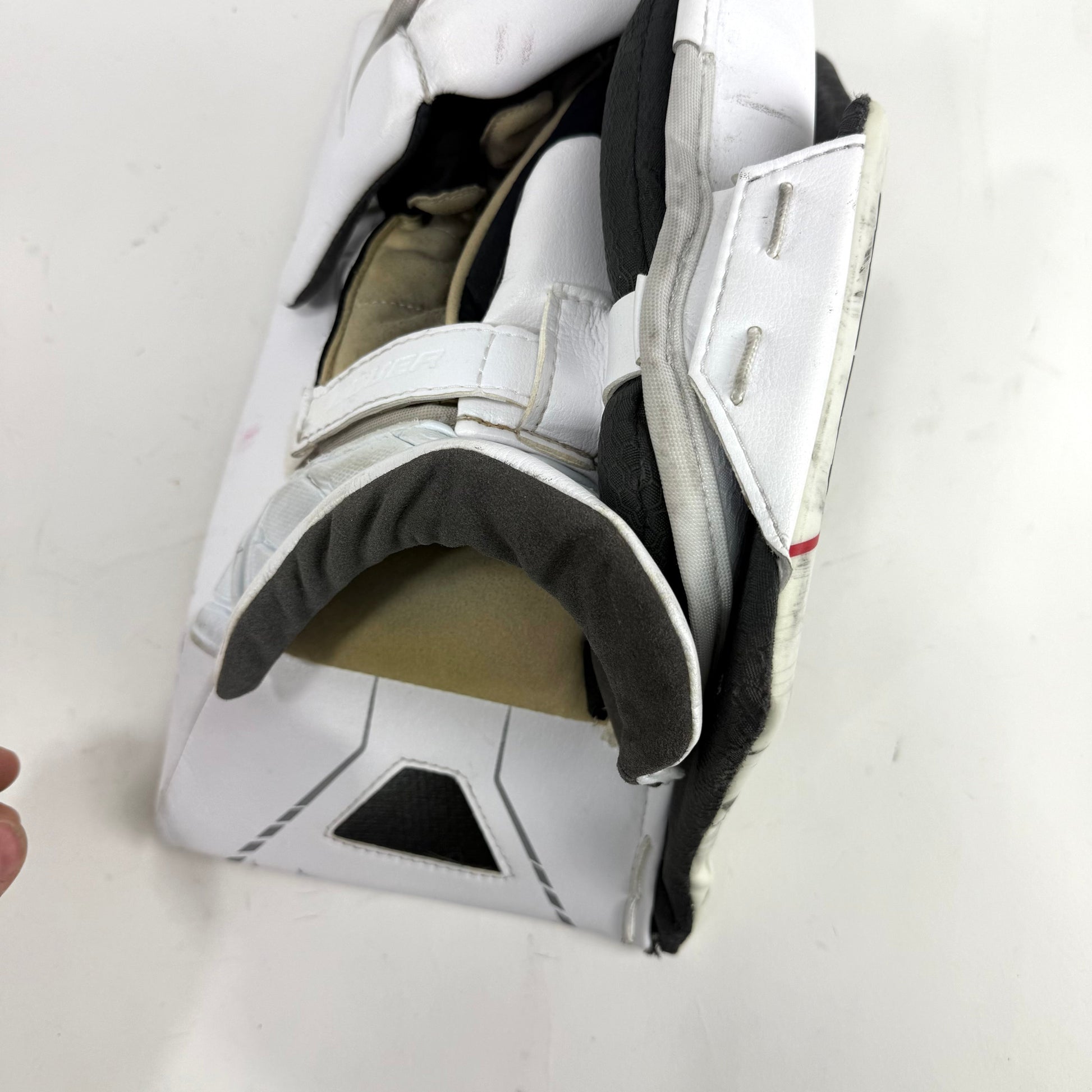 Used White and Gold Regular Bauer Supreme Mach Goalie Blocker | Patera | Vegas Golden Knights - Top Flight Hockey