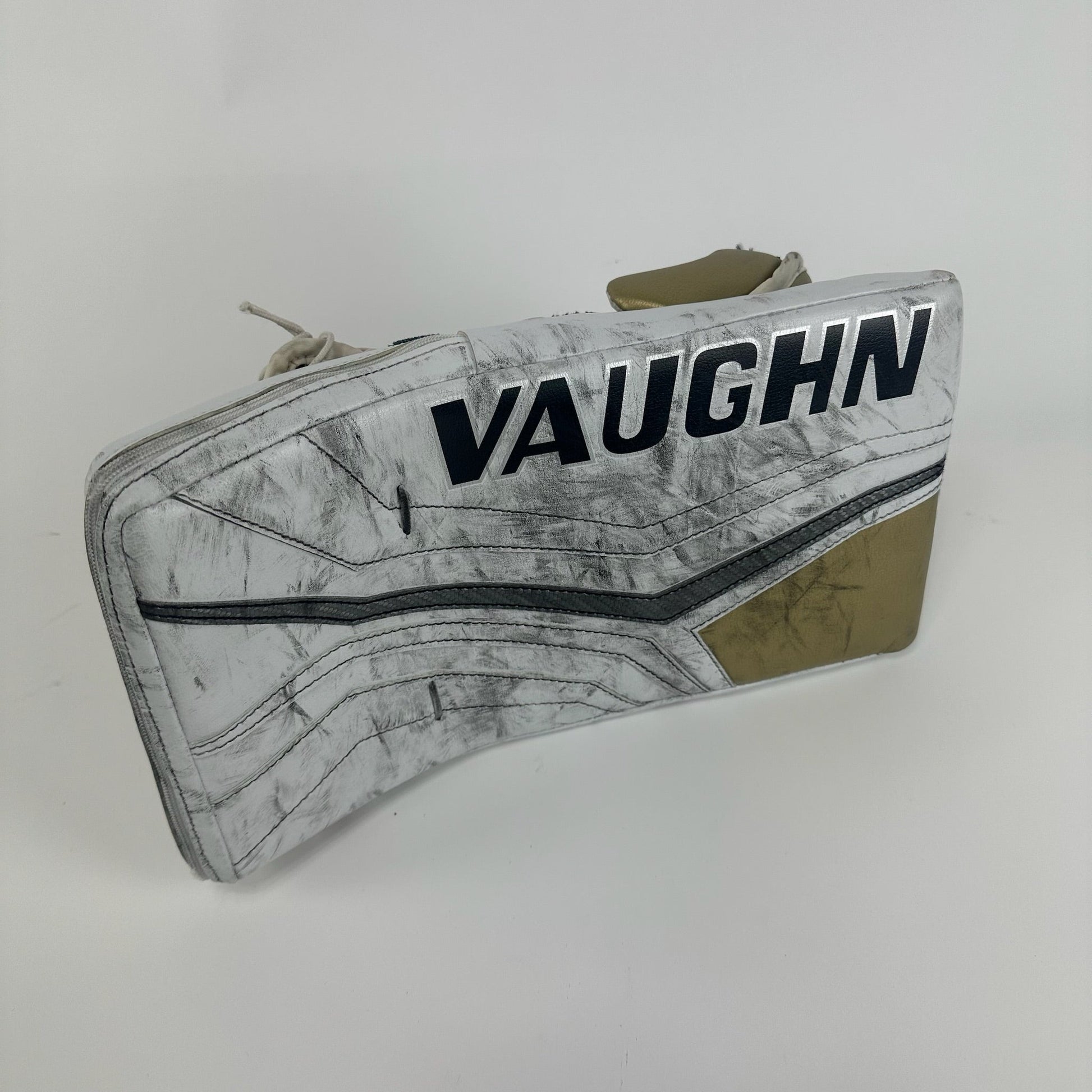 Used Custom Vegas Knights White and Gold Vaughn V10 Blocker | Full Right | Saville - Top Flight Hockey