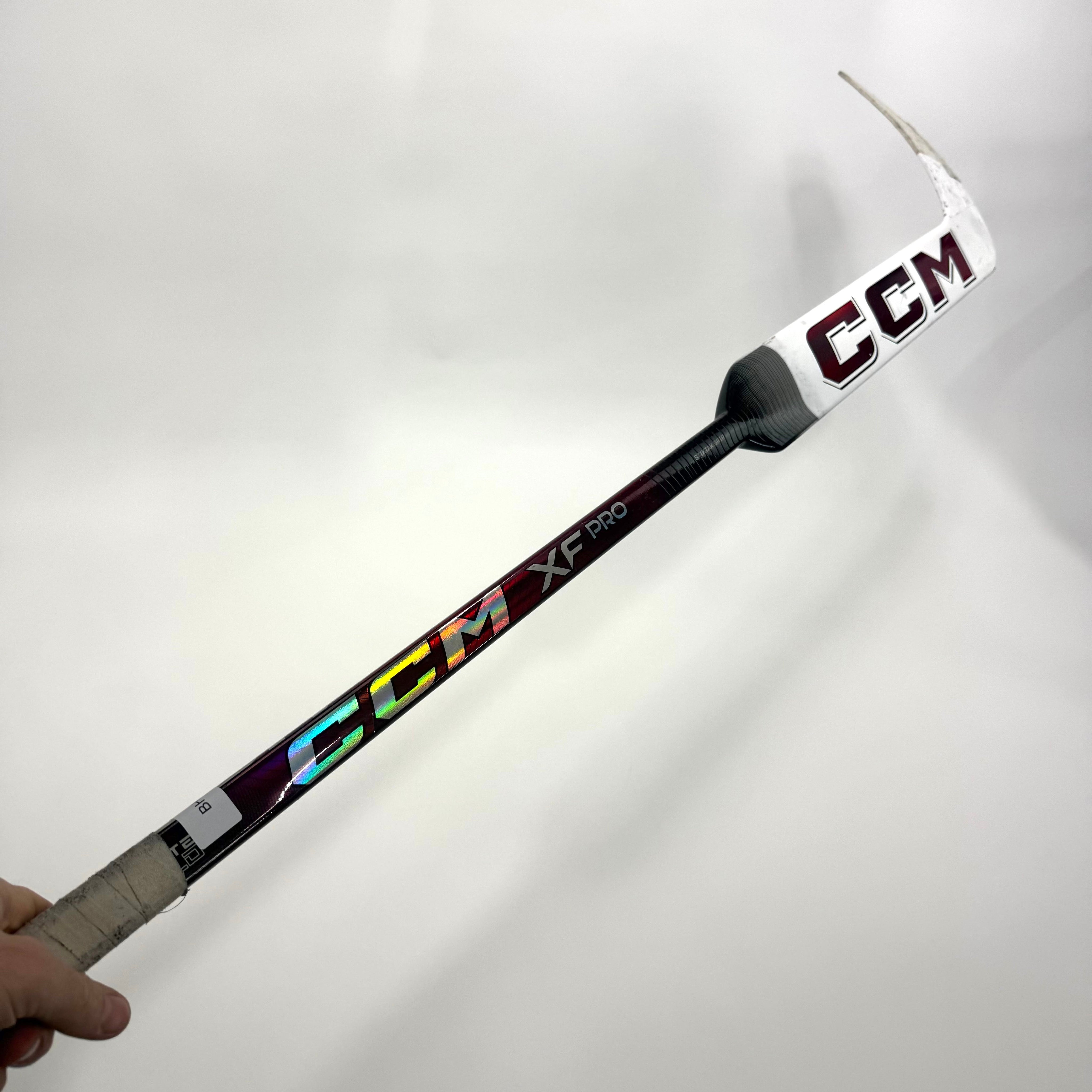 Used Full Right White and Maroon CCM XF Pro Goalie Stick | 26" Paddle P31 Curve | BH448 - Top Flight Hockey